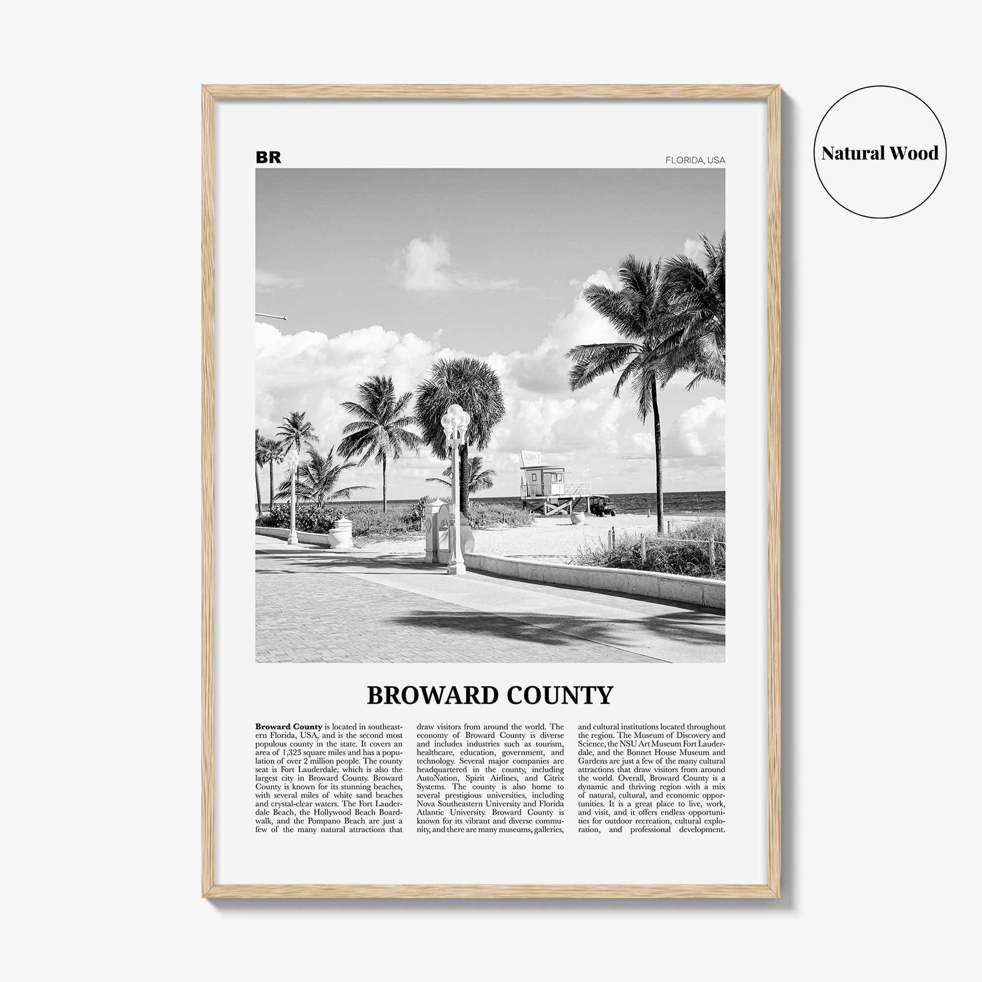 Broward County Print Black and White, Broward County Wall Art, Broward County Poster, Broward County Photo, Broward Wall Décor, Broward Map