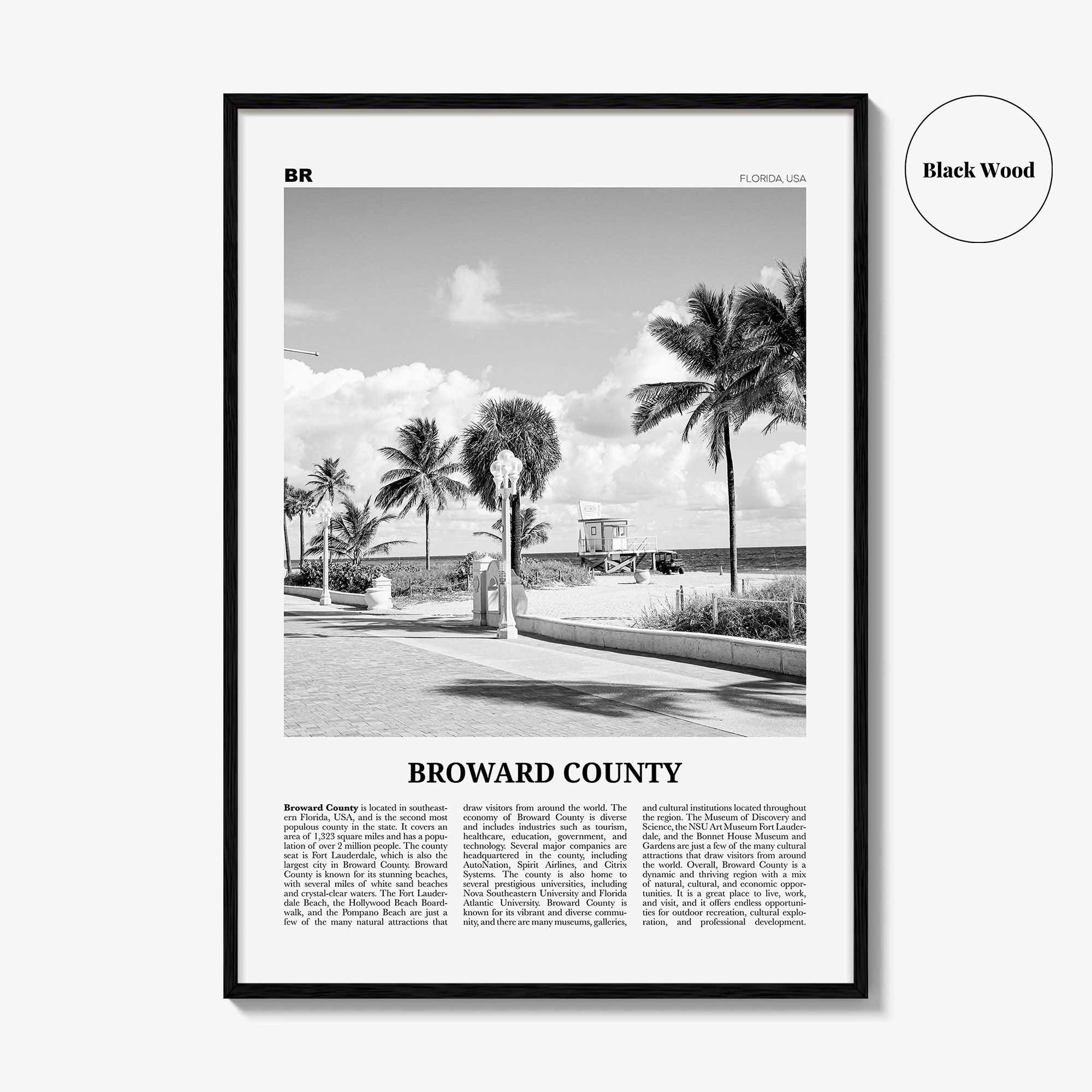 Broward County Print Black and White, Broward County Wall Art, Broward County Poster, Broward County Photo, Broward Wall Décor, Broward Map