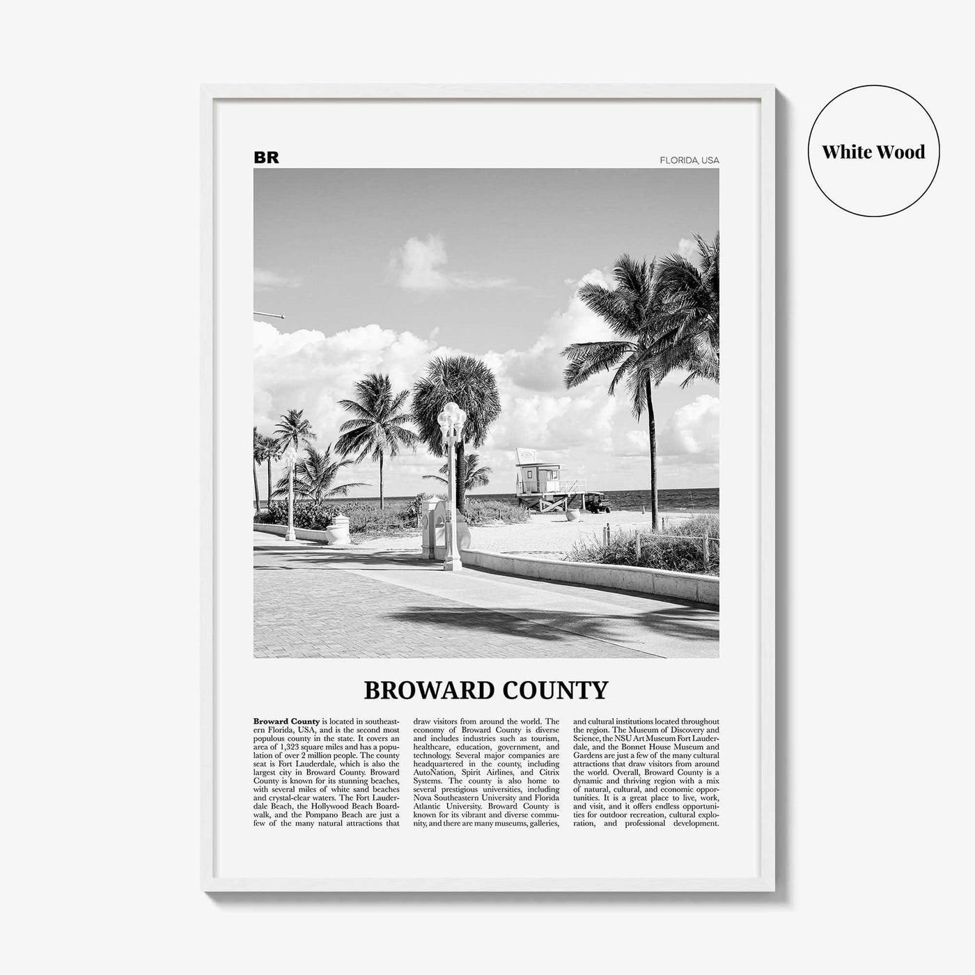 Broward County Print Black and White, Broward County Wall Art, Broward County Poster, Broward County Photo, Broward Wall Décor, Broward Map