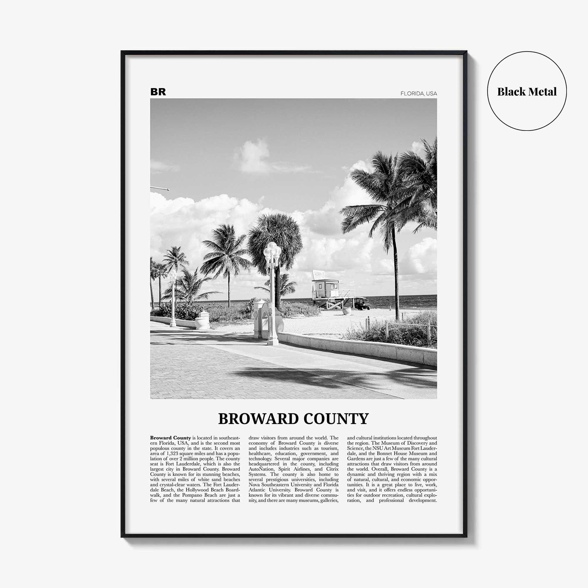 Broward County Print Black and White, Broward County Wall Art, Broward County Poster, Broward County Photo, Broward Wall Décor, Broward Map
