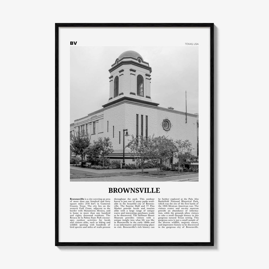 Brownsville Print Black and White, Brownsville Wall Art, Brownsville Poster, Brownsville Photo, Brownsville Map, Texas, USA, United States