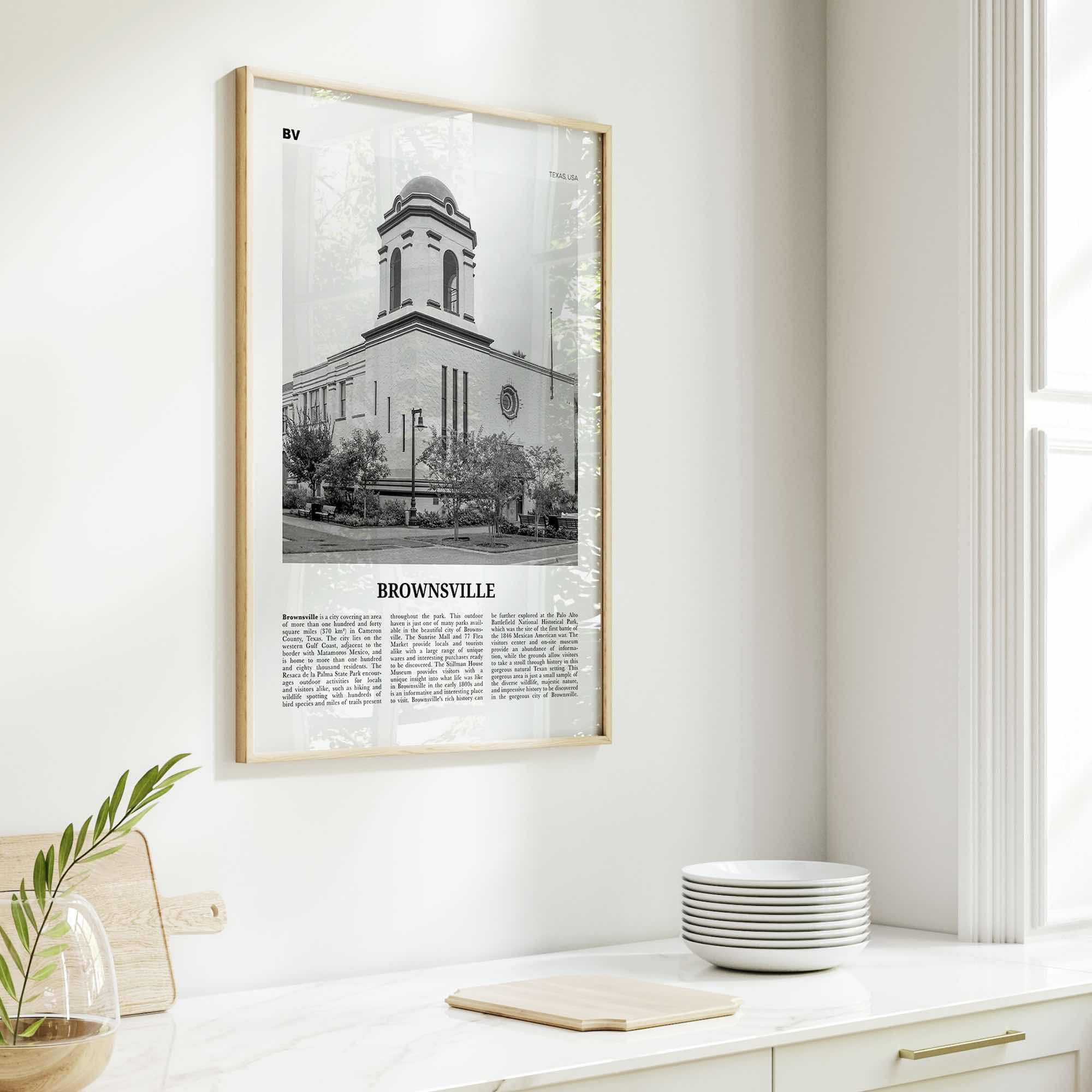 Brownsville Print Black and White, Brownsville Wall Art, Brownsville Poster, Brownsville Photo, Brownsville Map, Texas, USA, United States