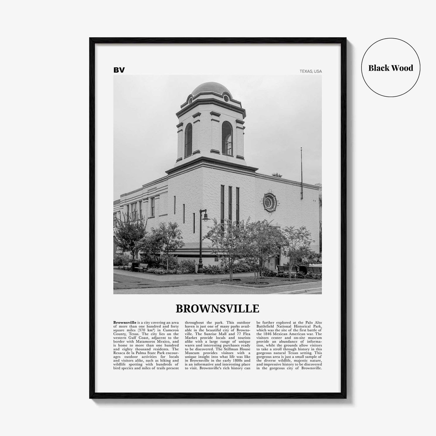 Brownsville Print Black and White, Brownsville Wall Art, Brownsville Poster, Brownsville Photo, Brownsville Map, Texas, USA, United States