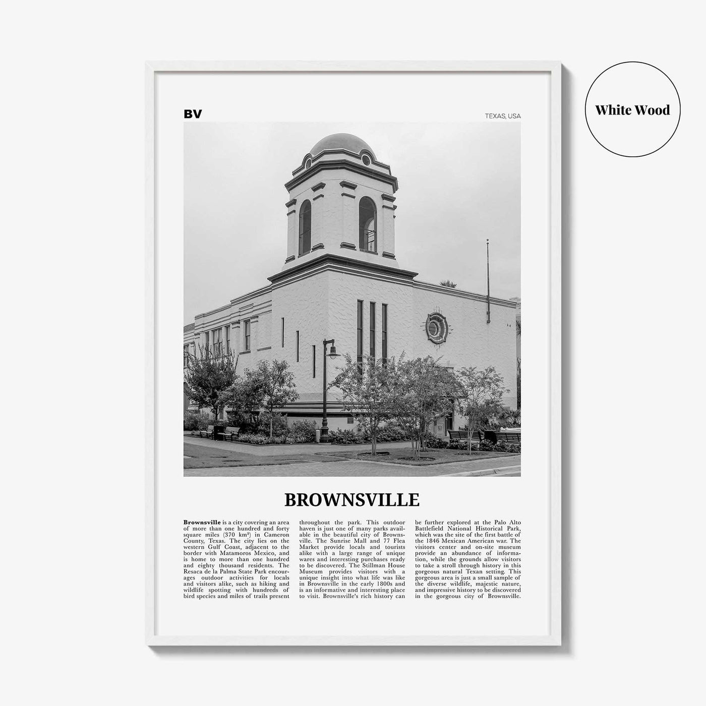 Brownsville Print Black and White, Brownsville Wall Art, Brownsville Poster, Brownsville Photo, Brownsville Map, Texas, USA, United States