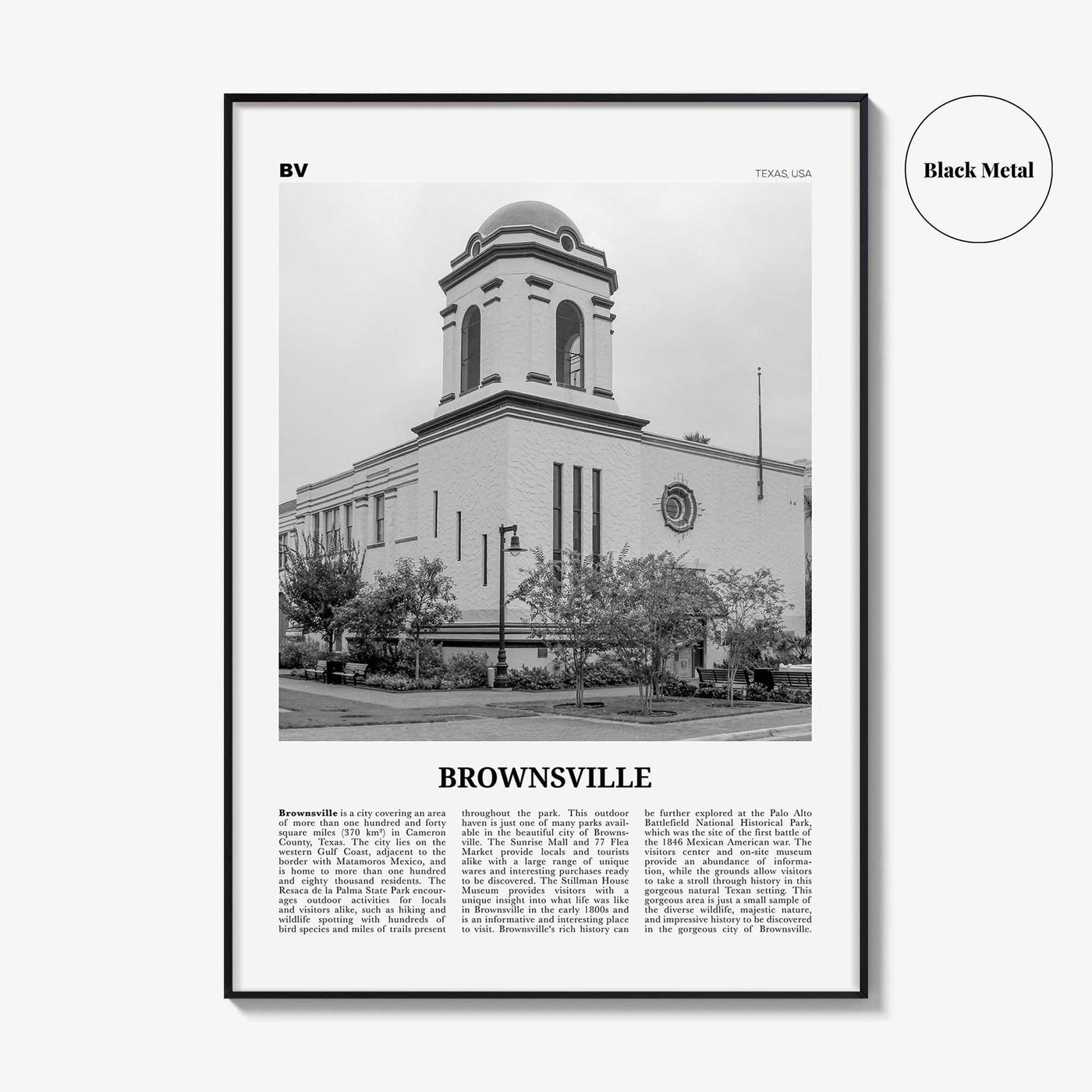 Brownsville Print Black and White, Brownsville Wall Art, Brownsville Poster, Brownsville Photo, Brownsville Map, Texas, USA, United States