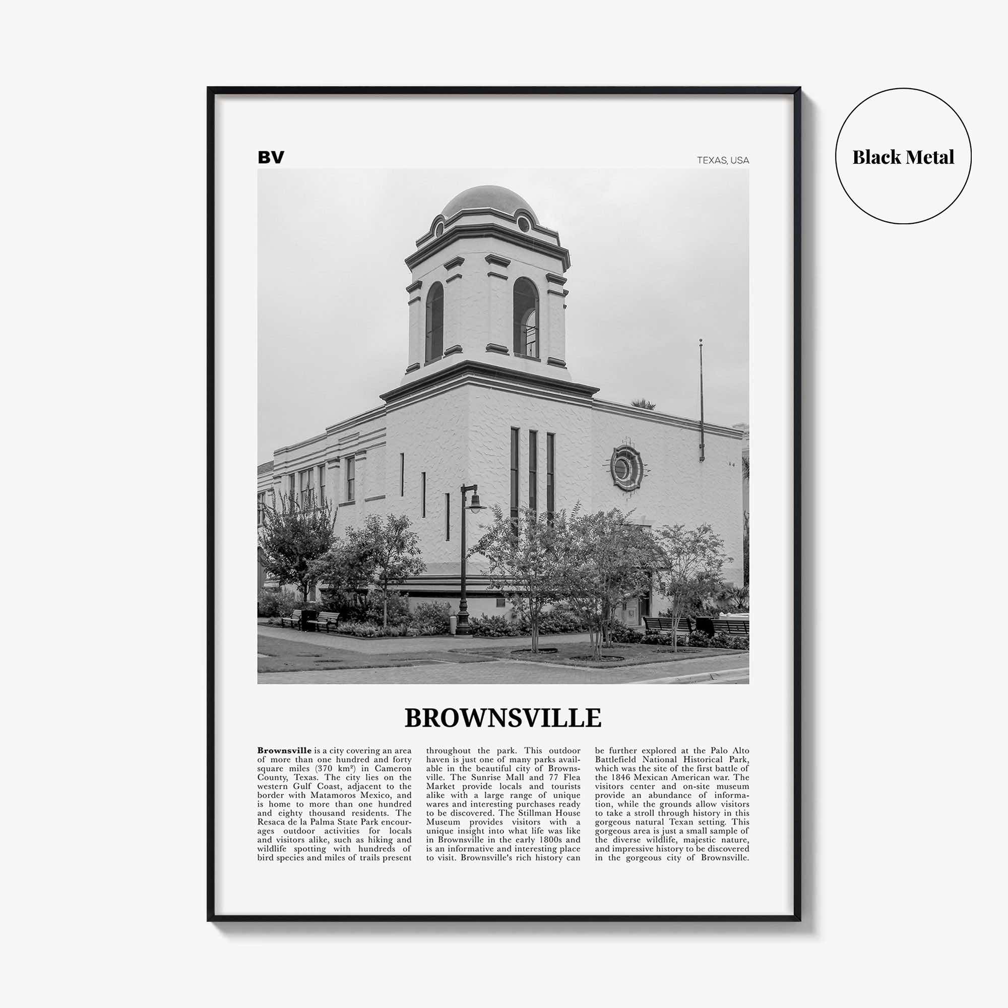 Brownsville Print Black and White, Brownsville Wall Art, Brownsville Poster, Brownsville Photo, Brownsville Map, Texas, USA, United States