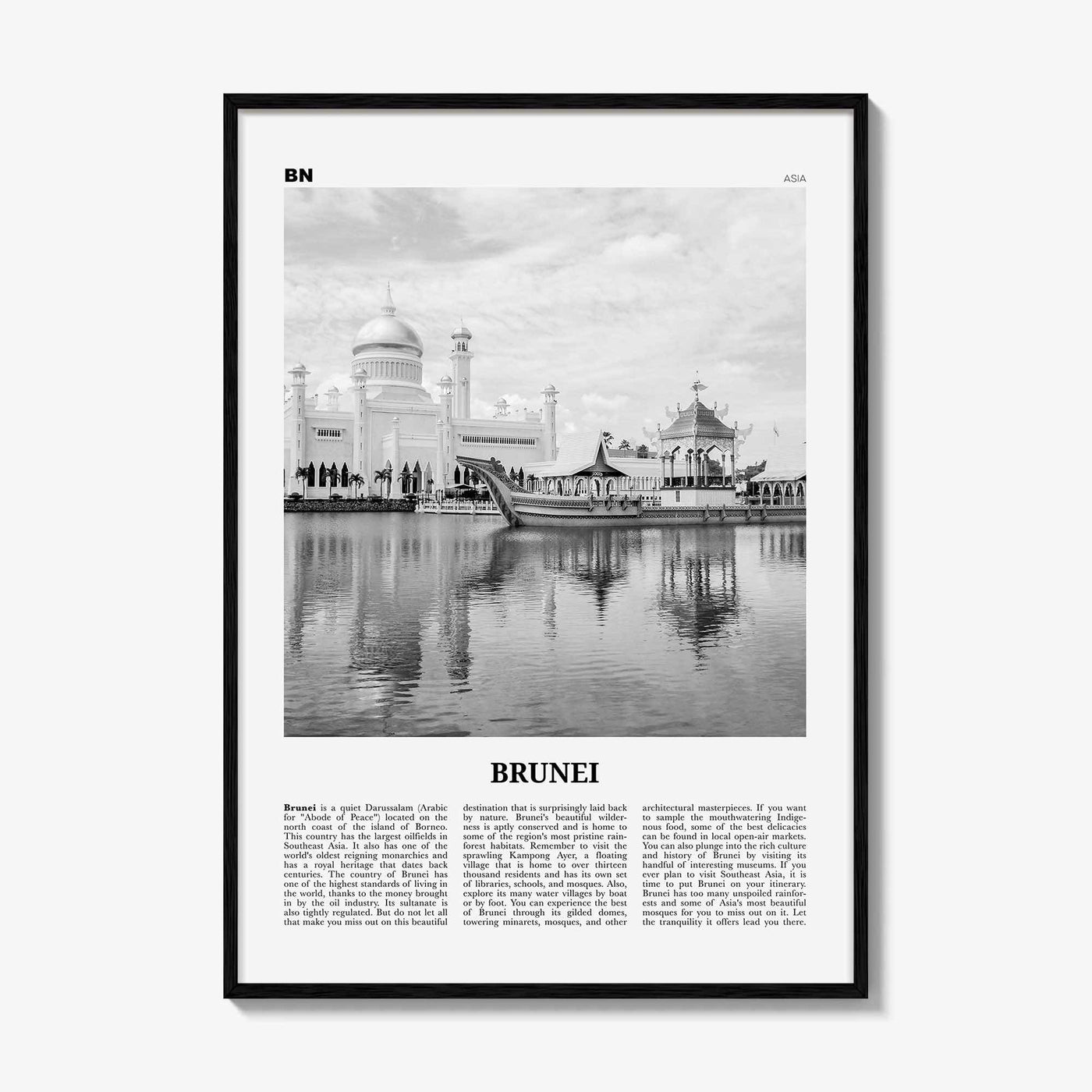Brunei Print Black and White, Brunei Wall Art, Brunei Poster, Brunei Photo, Brunei Wall Decor, Country Art Print, Asia