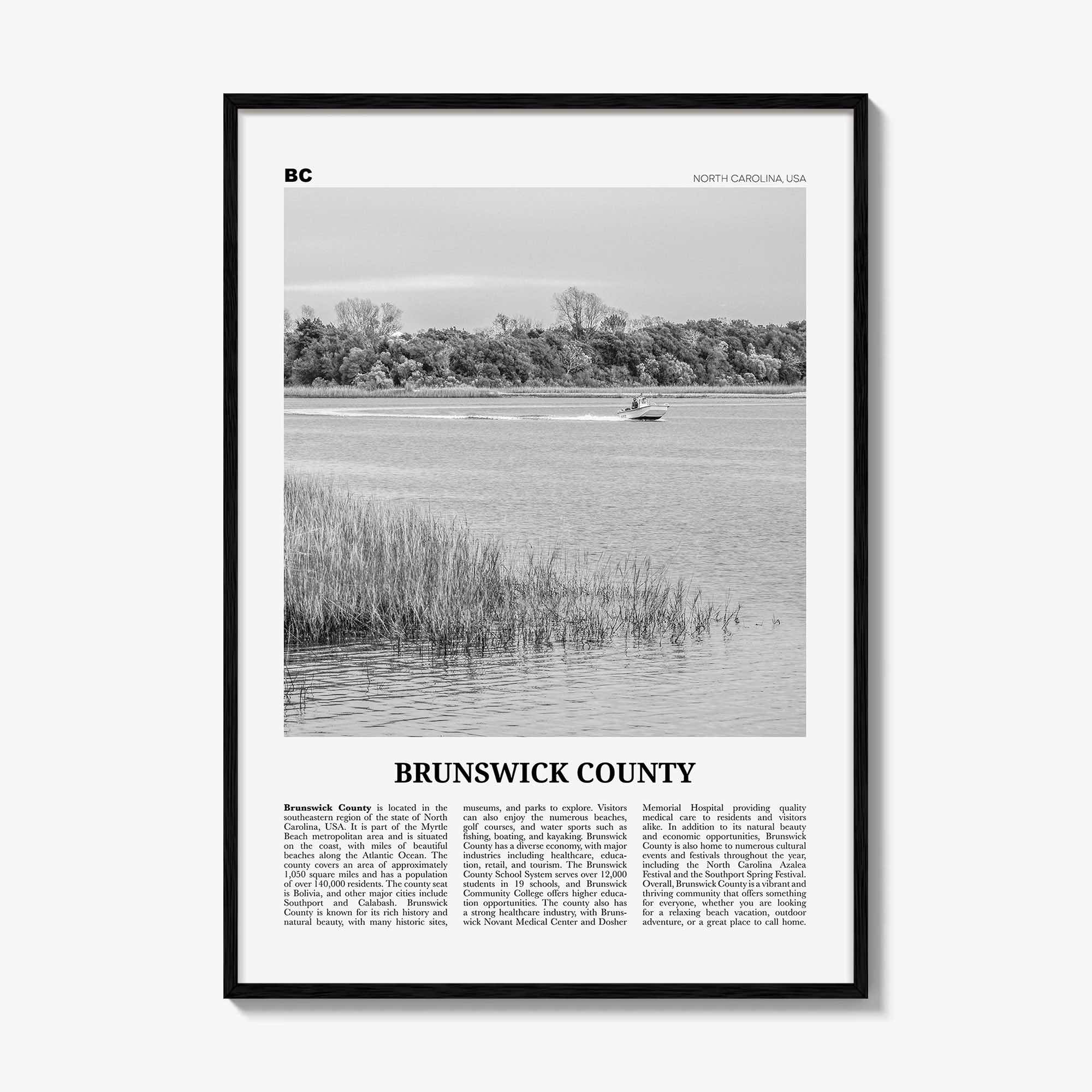 Brunswick County Print Black and White, Brunswick County Wall Art, Brunswick Poster, Brunswick Photo, Brunswick Wall Décor, Brunswick Map