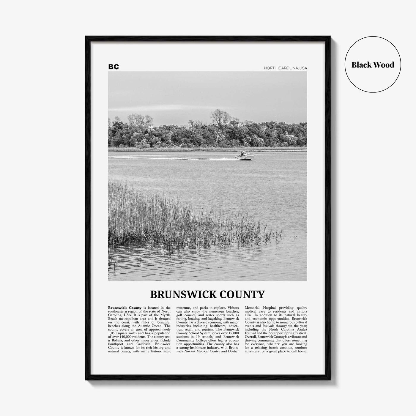 Brunswick County Print Black and White, Brunswick County Wall Art, Brunswick Poster, Brunswick Photo, Brunswick Wall Décor, Brunswick Map