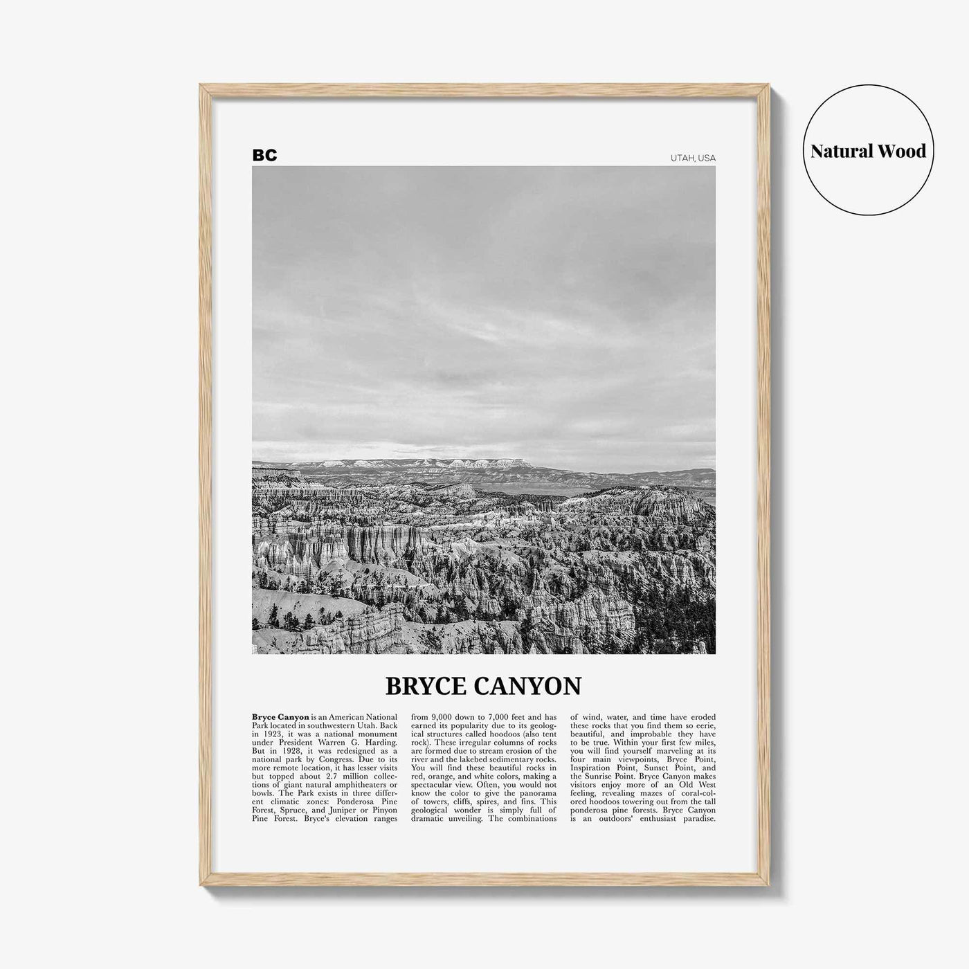 Bryce Canyon National Park Print Black and White, Bryce Canyon Wall Art, Bryce Canyon Poster, Bryce Canyon Photo, Utah, USA, United States