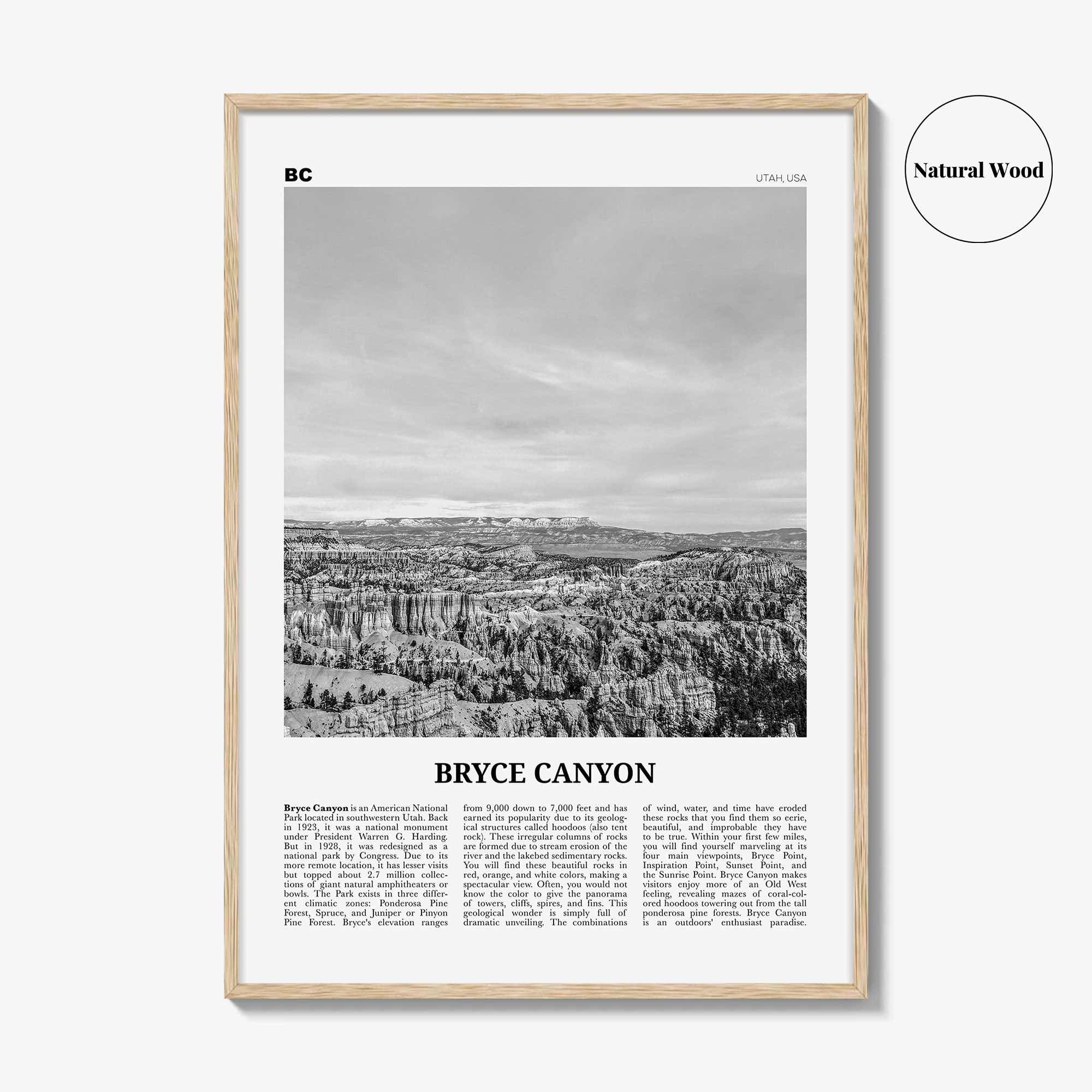 Bryce Canyon National Park Print Black and White, Bryce Canyon Wall Art, Bryce Canyon Poster, Bryce Canyon Photo, Utah, USA, United States