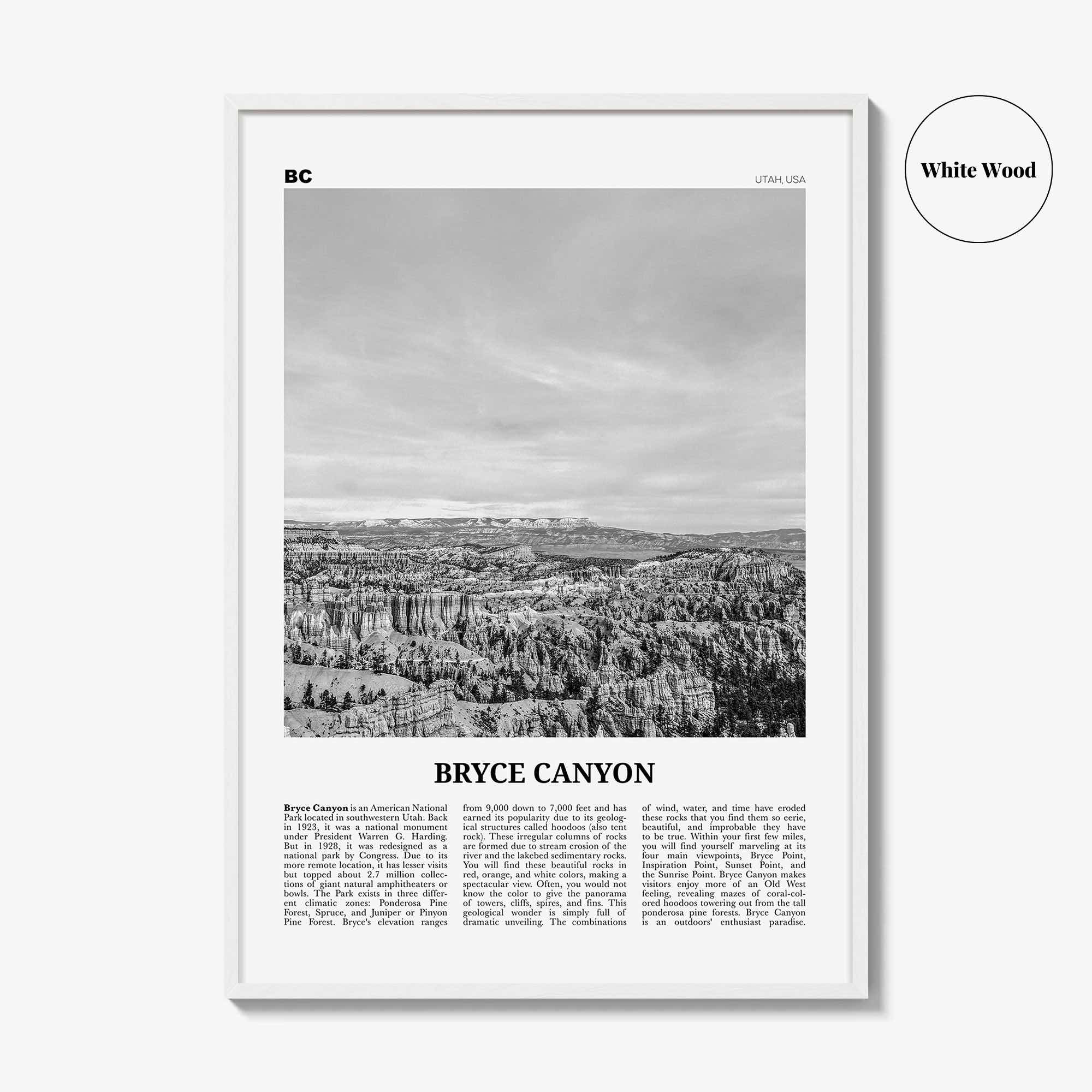 Bryce Canyon National Park Print Black and White, Bryce Canyon Wall Art, Bryce Canyon Poster, Bryce Canyon Photo, Utah, USA, United States