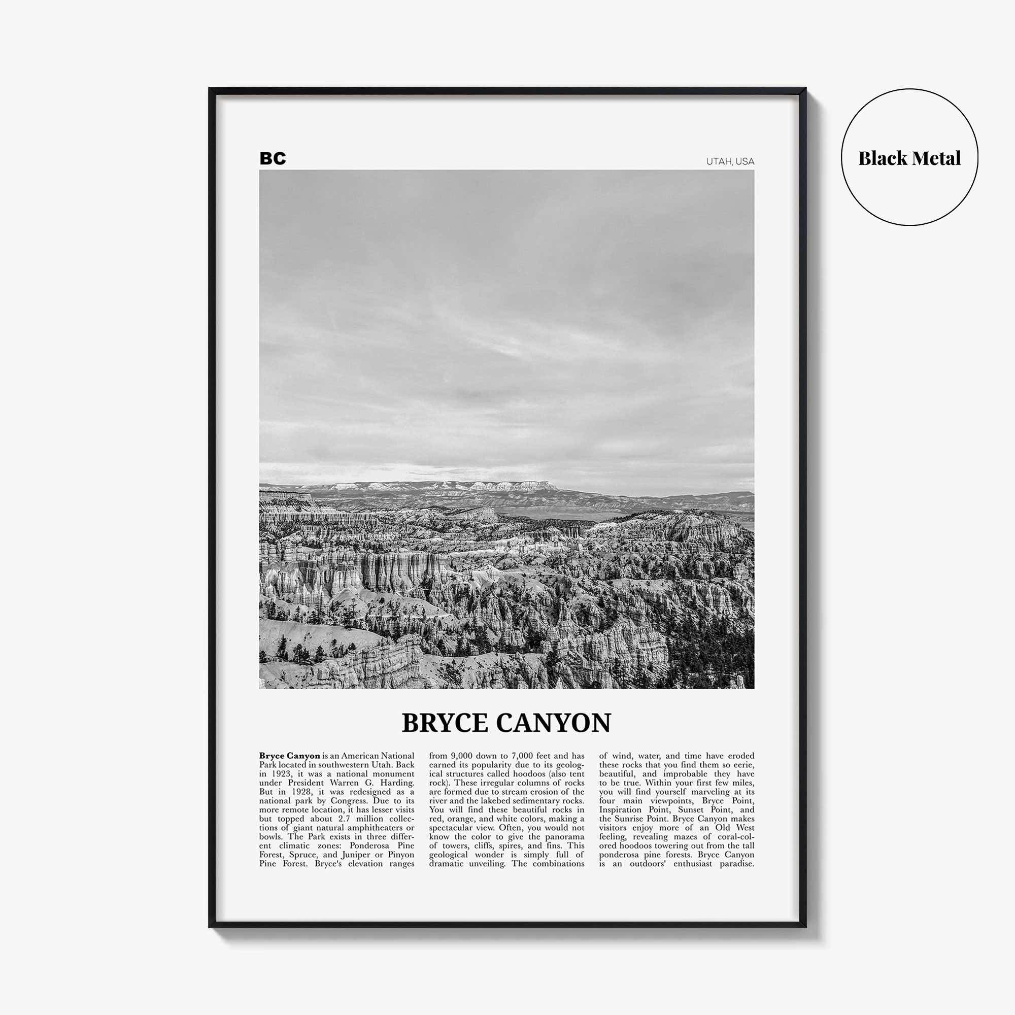 Bryce Canyon National Park Print Black and White, Bryce Canyon Wall Art, Bryce Canyon Poster, Bryce Canyon Photo, Utah, USA, United States