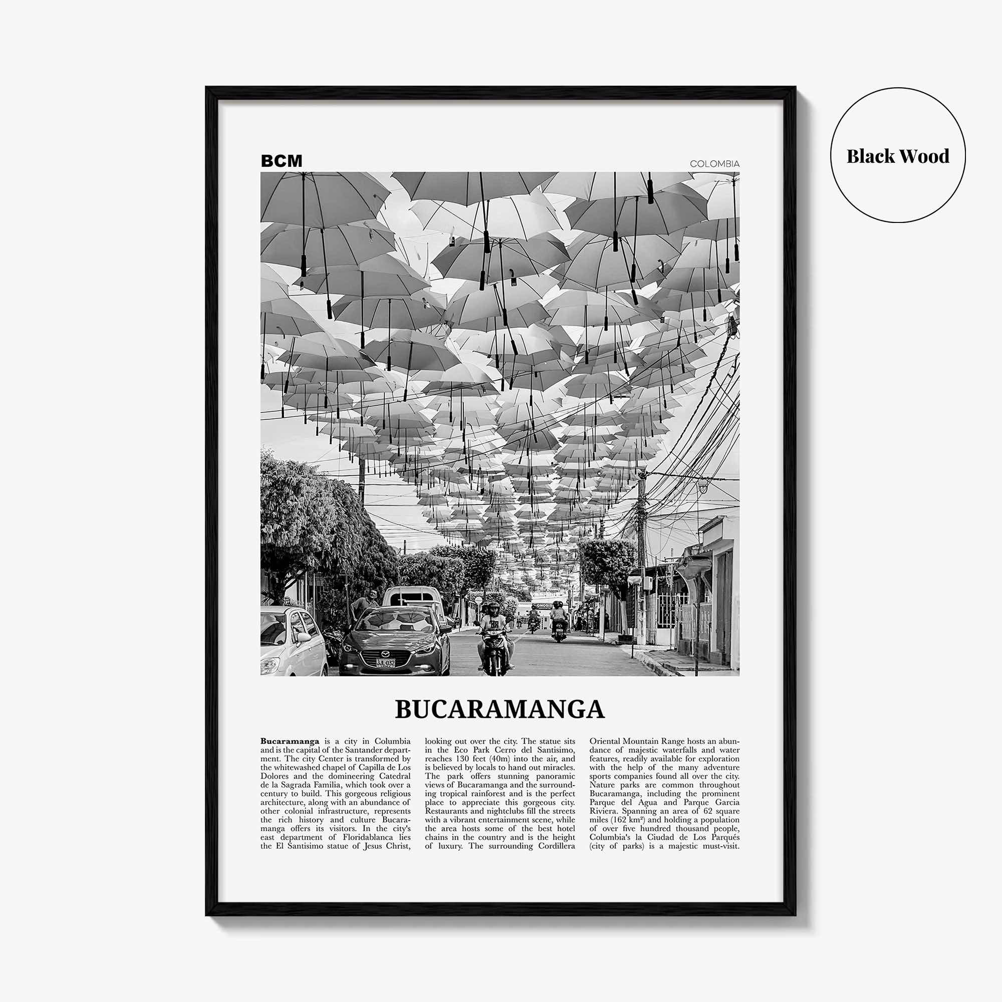 Bucaramanga Print Black and White, Bucaramanga Wall Art, Bucaramanga Poster, Bucaramanga Photo, Bucaramanga Map, Colombia