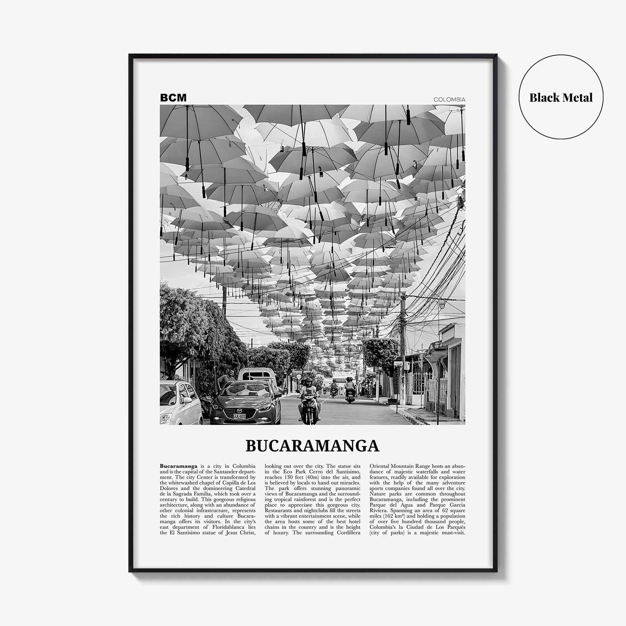 Bucaramanga Print Black and White, Bucaramanga Wall Art, Bucaramanga Poster, Bucaramanga Photo, Bucaramanga Map, Colombia