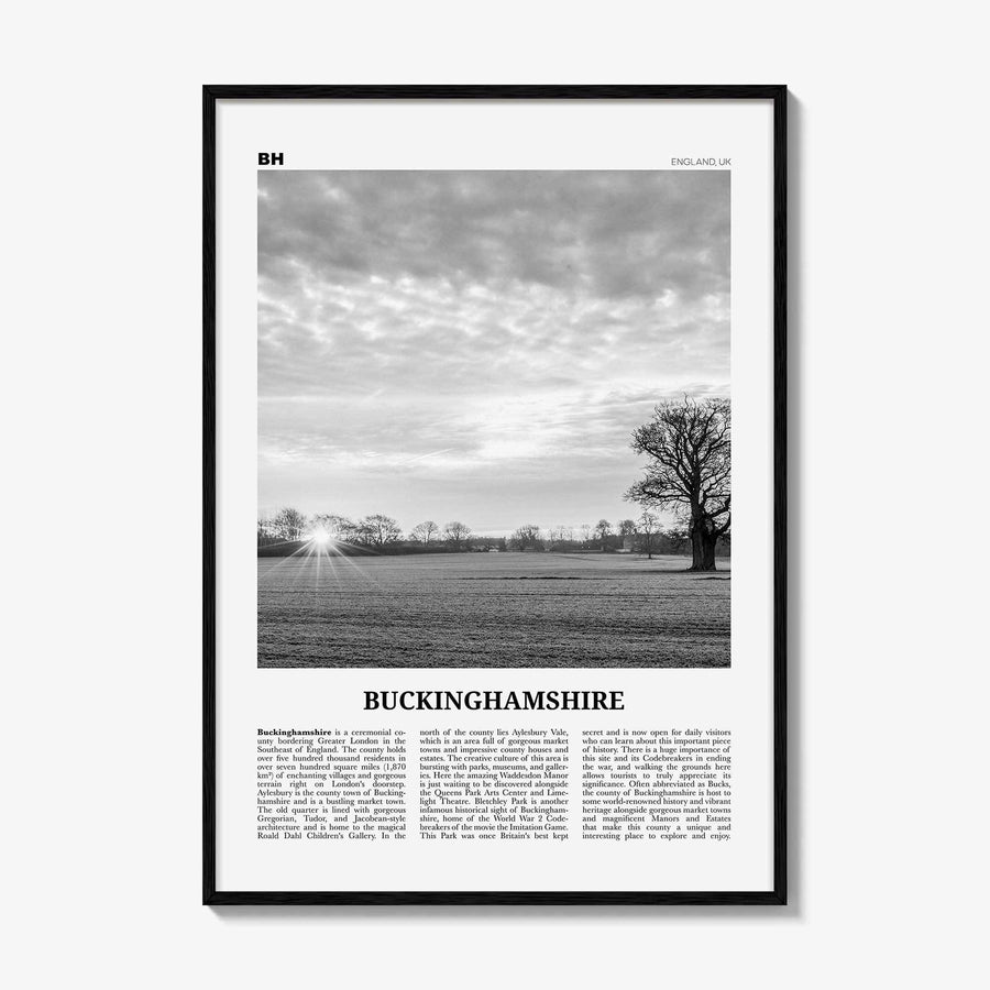 Buckinghamshire Print Black and White, Buckinghamshire Wall Art, Buckinghamshire Poster, Buckinghamshire Photo, Buckinghamshire Map, England