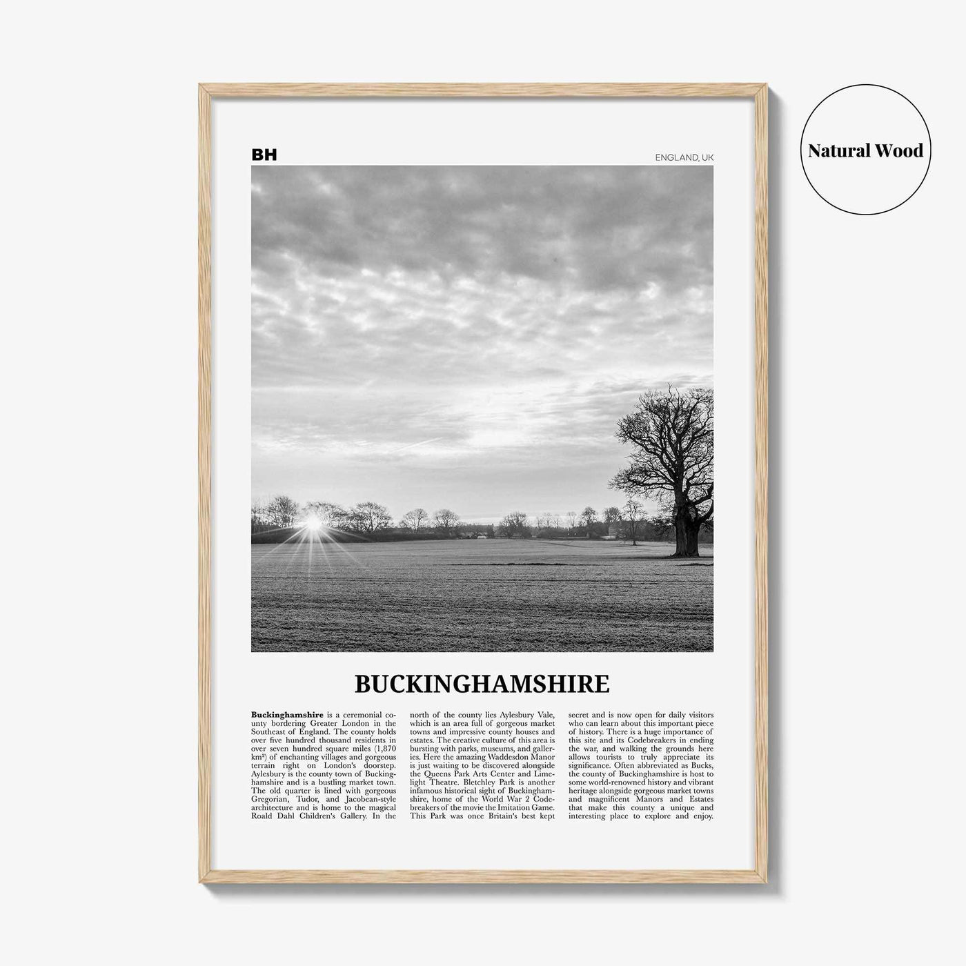 Buckinghamshire Print Black and White, Buckinghamshire Wall Art, Buckinghamshire Poster, Buckinghamshire Photo, Buckinghamshire Map, England