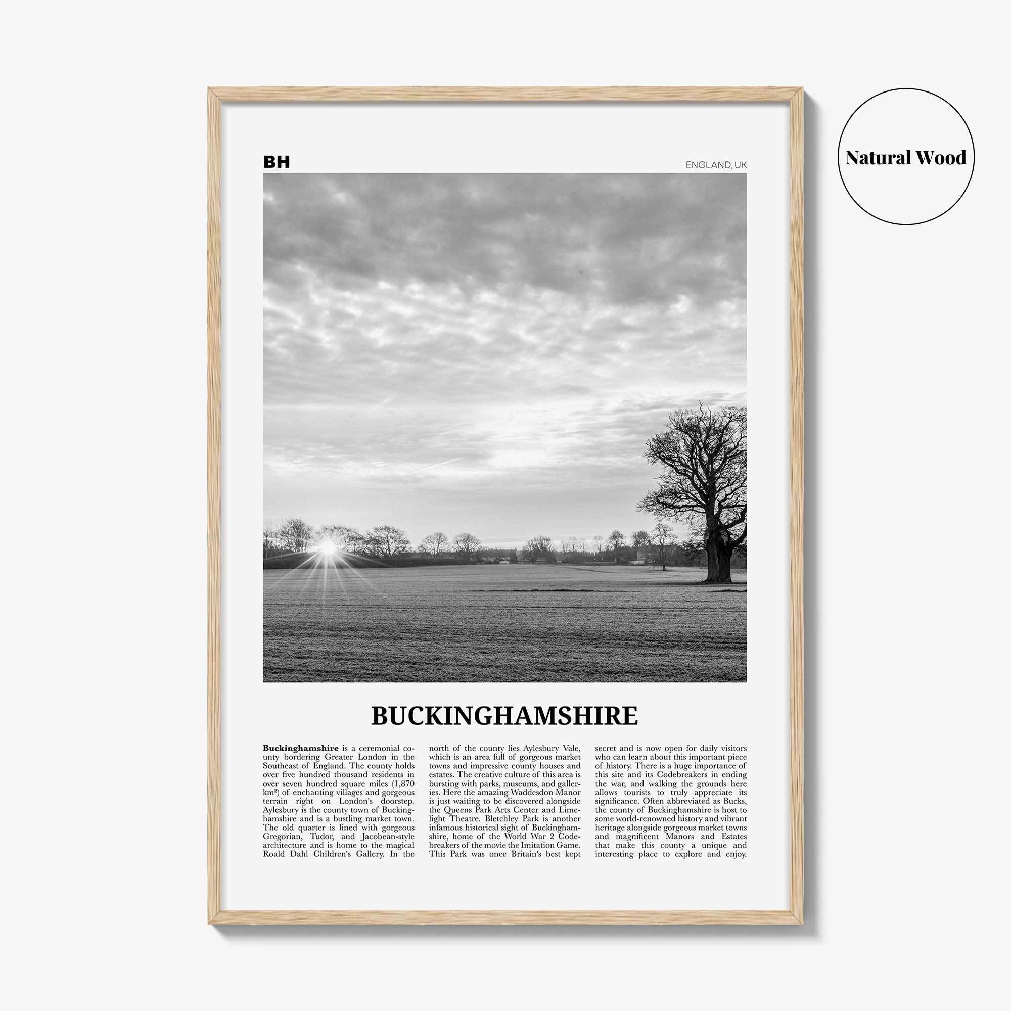 Buckinghamshire Print Black and White, Buckinghamshire Wall Art, Buckinghamshire Poster, Buckinghamshire Photo, Buckinghamshire Map, England