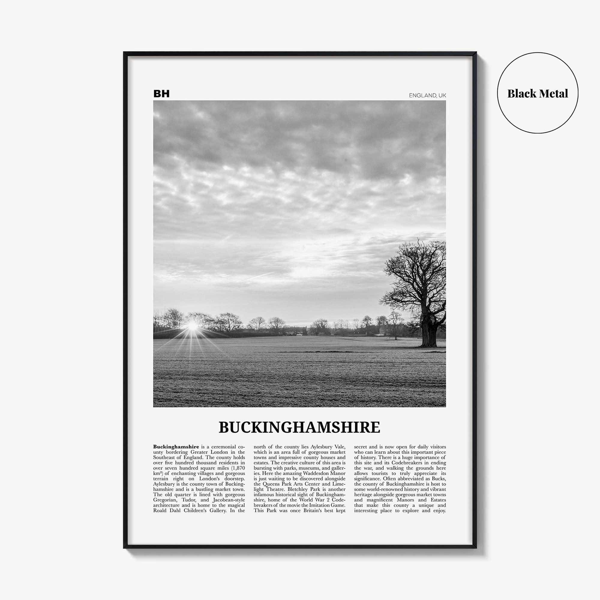 Buckinghamshire Print Black and White, Buckinghamshire Wall Art, Buckinghamshire Poster, Buckinghamshire Photo, Buckinghamshire Map, England