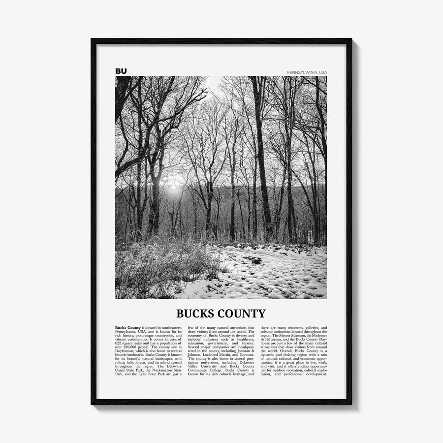 Bucks County Print Black and White, Bucks County Wall Art, Bucks County Poster, Bucks County Photo, Bucks County Wall Décor, Bucks Map