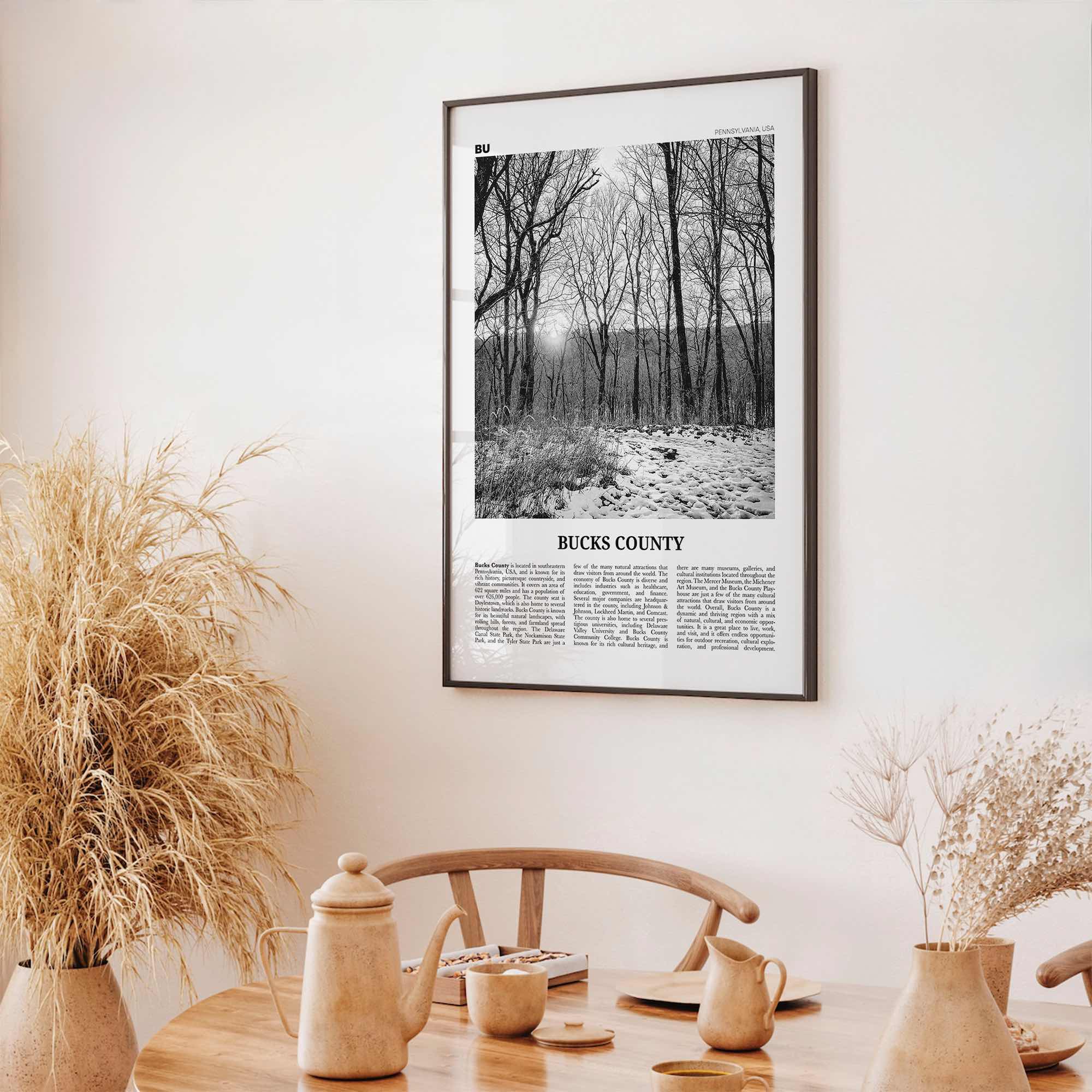 Bucks County Print Black and White, Bucks County Wall Art, Bucks County Poster, Bucks County Photo, Bucks County Wall Décor, Bucks Map