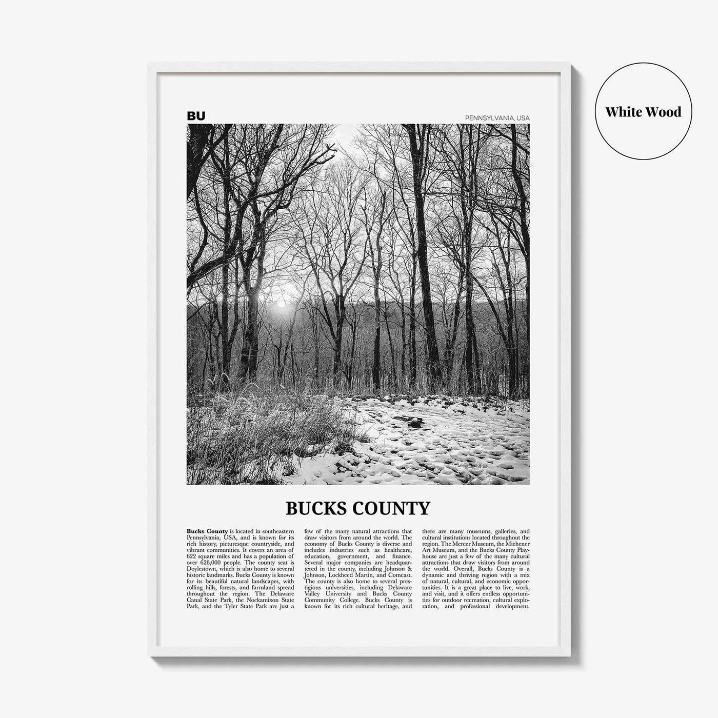 Bucks County Print Black and White, Bucks County Wall Art, Bucks County Poster, Bucks County Photo, Bucks County Wall Décor, Bucks Map