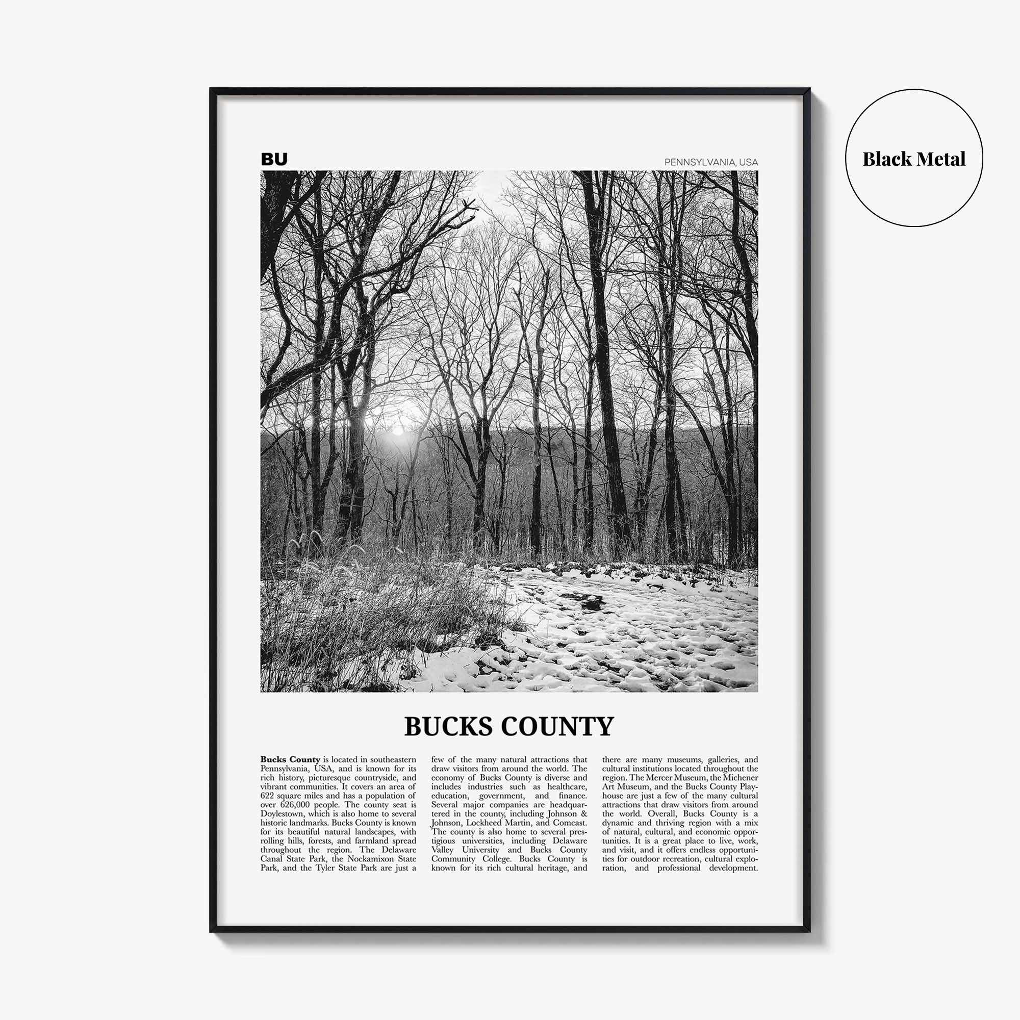 Bucks County Print Black and White, Bucks County Wall Art, Bucks County Poster, Bucks County Photo, Bucks County Wall Décor, Bucks Map