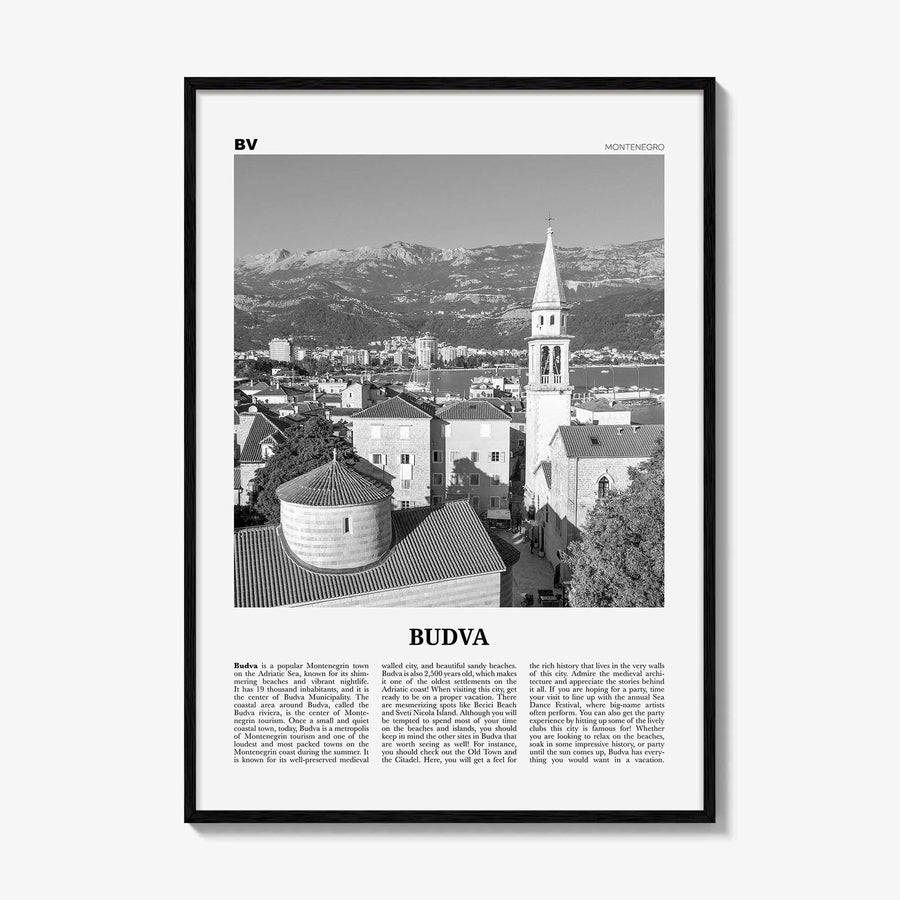 Budva Print Black and White, Budva Wall Art, Budva Poster, Budva Photo, Budva Wall Décor, Будва, Montenegro, Adriatic Sea, Europe