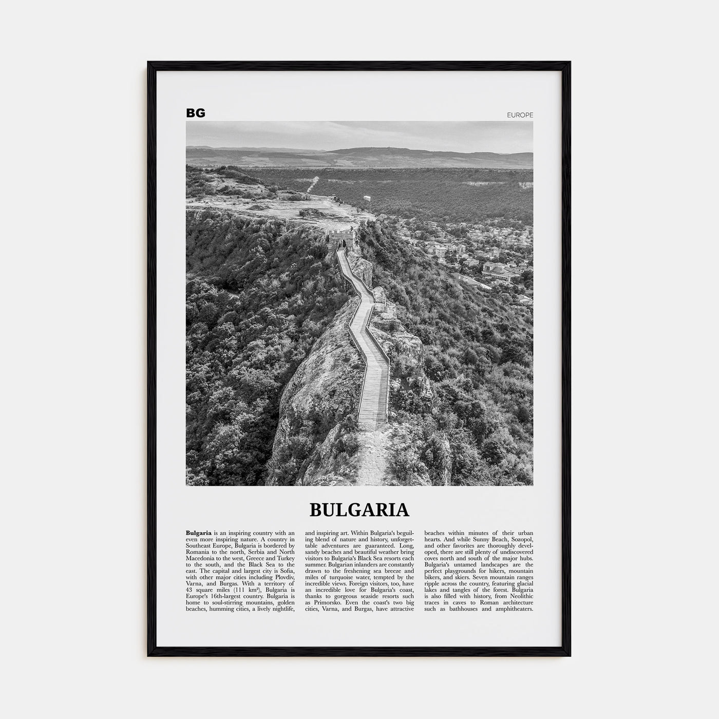 Bulgaria Travel B&W Poster