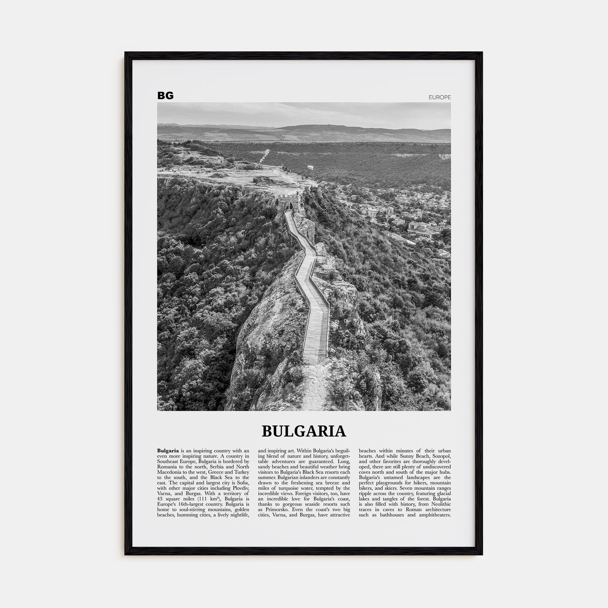 Bulgaria Travel B&W Poster