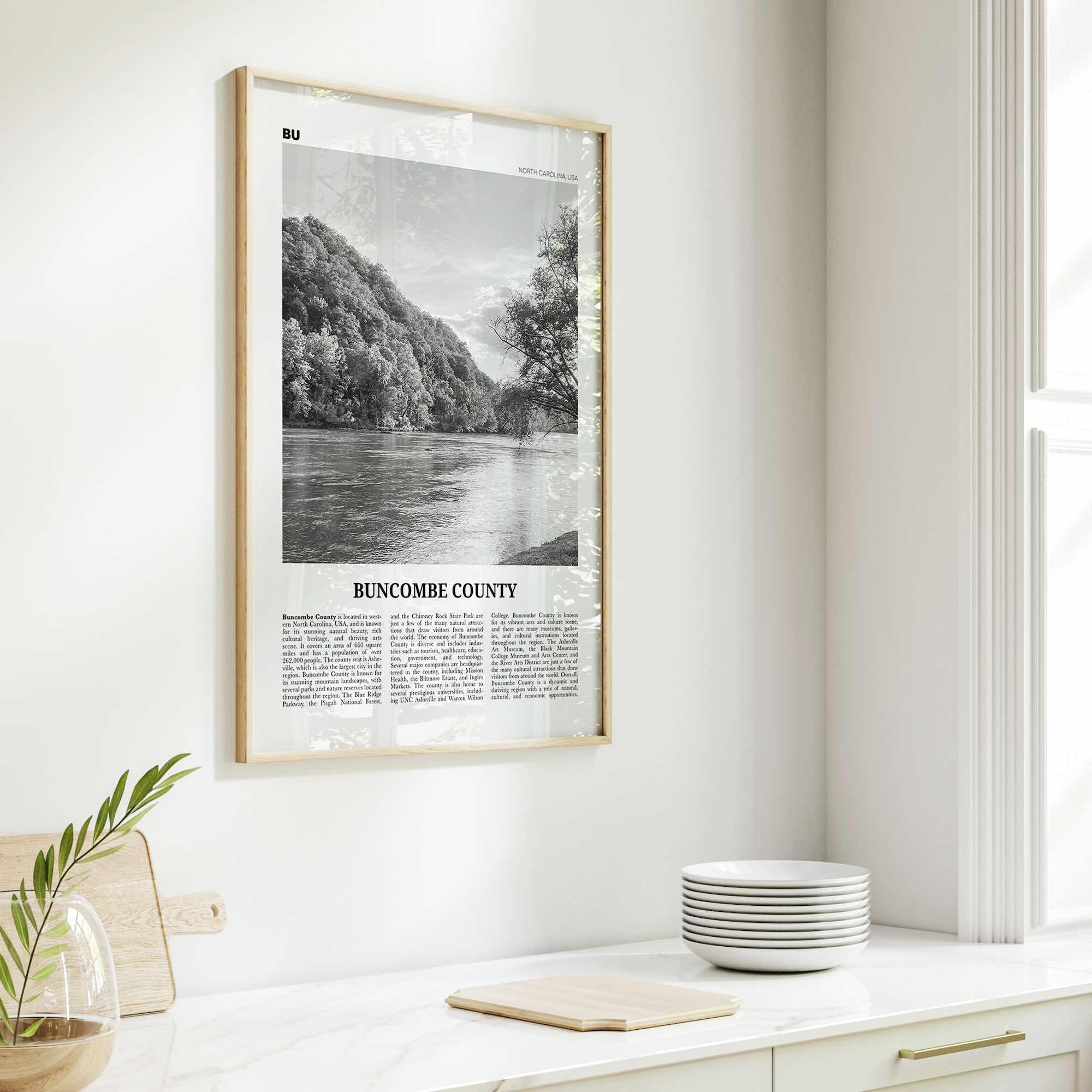 Buncombe County Print Black and White, Buncombe County Wall Art, Buncombe County Poster, Buncombe Photo, Buncombe Wall Décor, Buncombe Map
