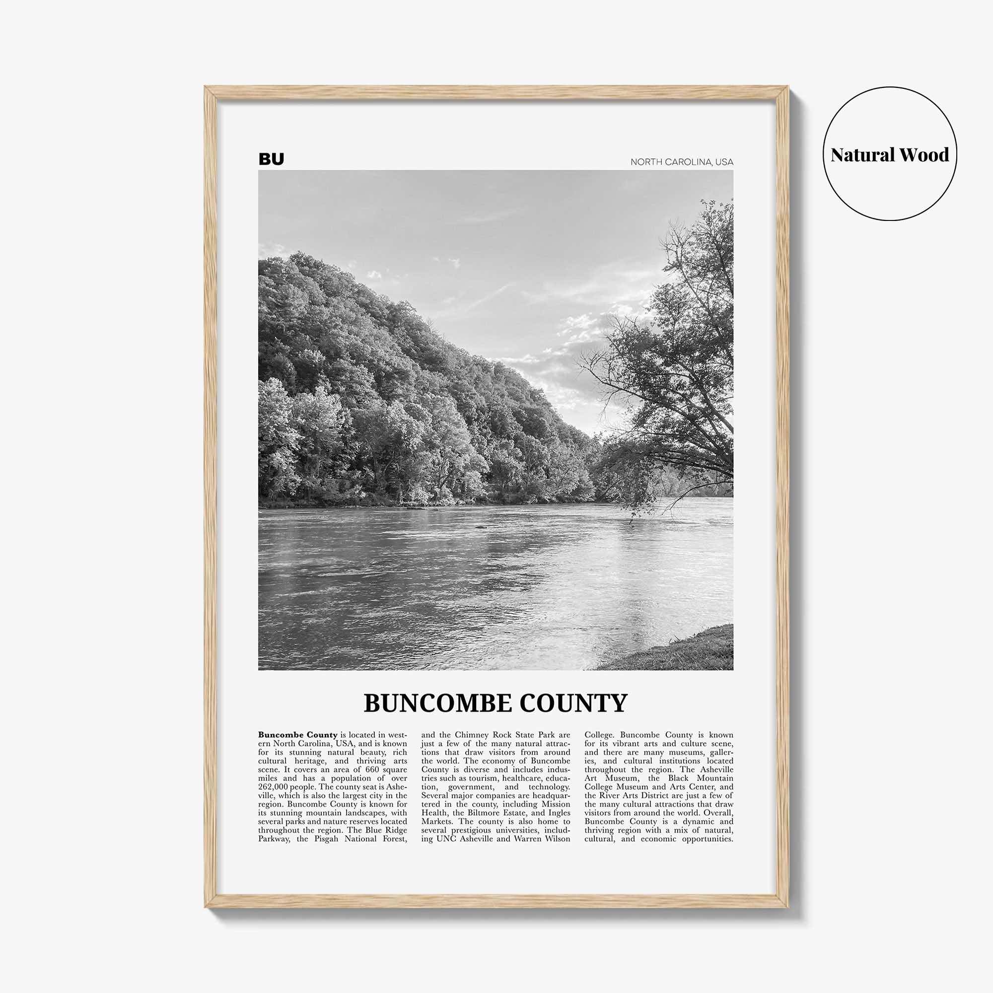 Buncombe County Print Black and White, Buncombe County Wall Art, Buncombe County Poster, Buncombe Photo, Buncombe Wall Décor, Buncombe Map
