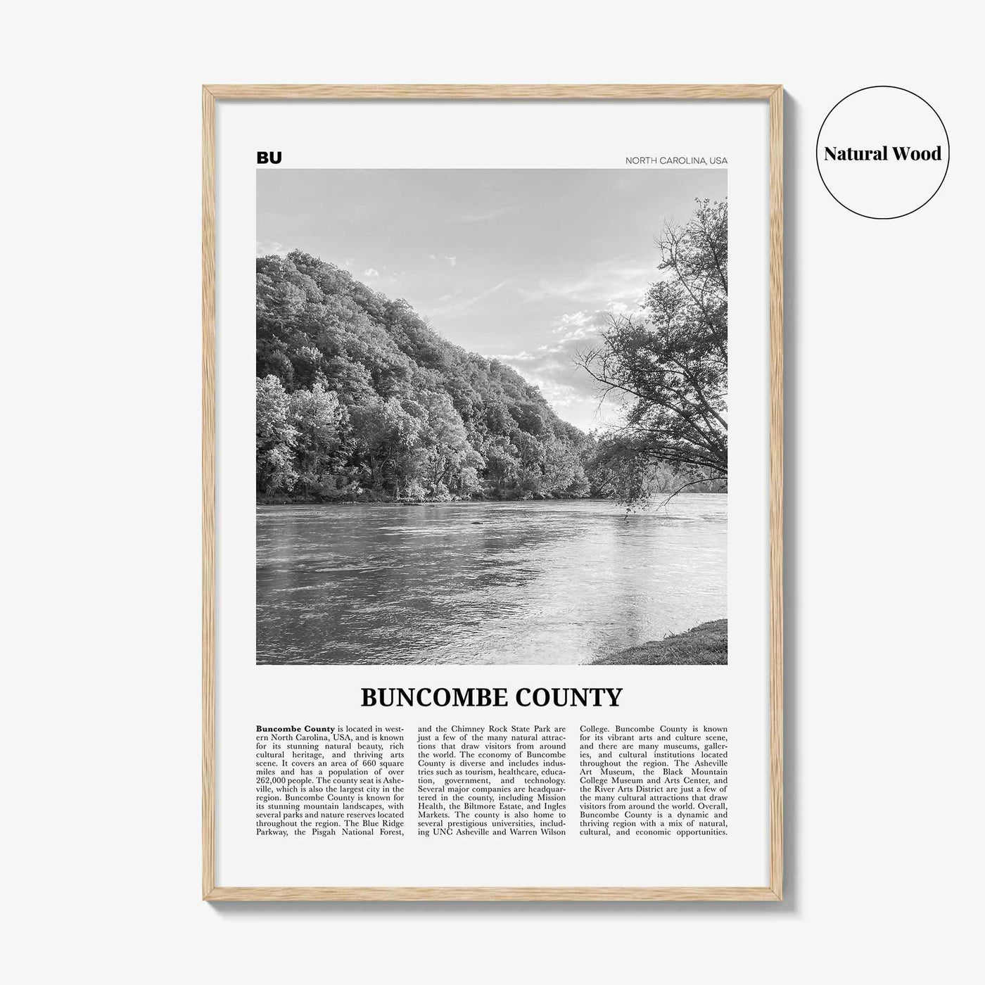 Buncombe County Print Black and White, Buncombe County Wall Art, Buncombe County Poster, Buncombe Photo, Buncombe Wall Décor, Buncombe Map