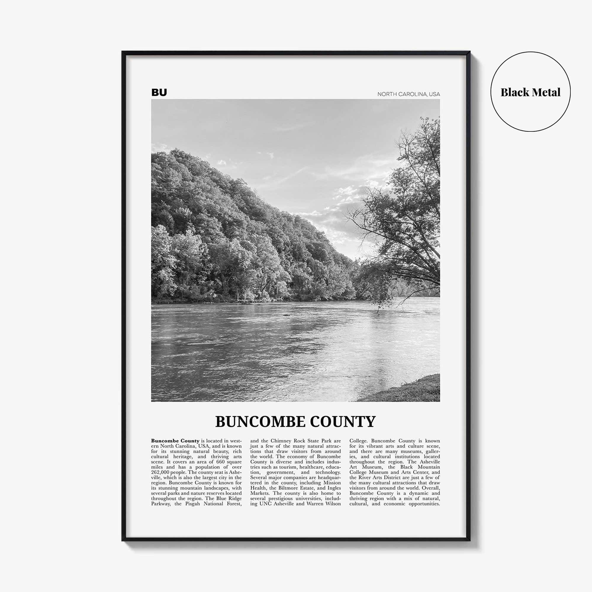 Buncombe County Print Black and White, Buncombe County Wall Art, Buncombe County Poster, Buncombe Photo, Buncombe Wall Décor, Buncombe Map