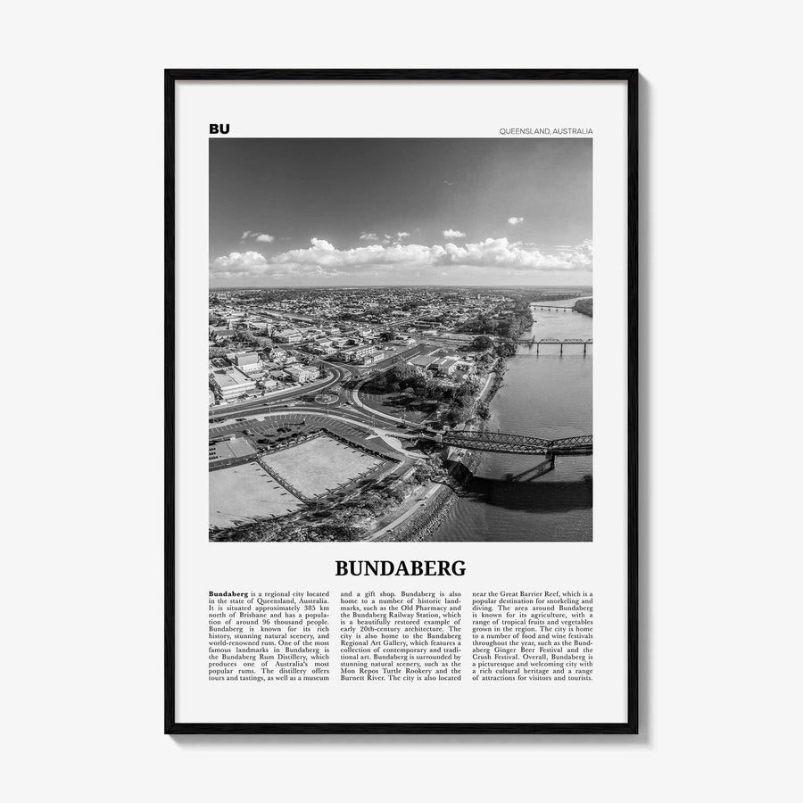 Bundaberg Print Black and White, Bundaberg Wall Art, Bundaberg Poster, Bundaberg Photo, Bundaberg Wall Décor, Bundaberg Map, Australia