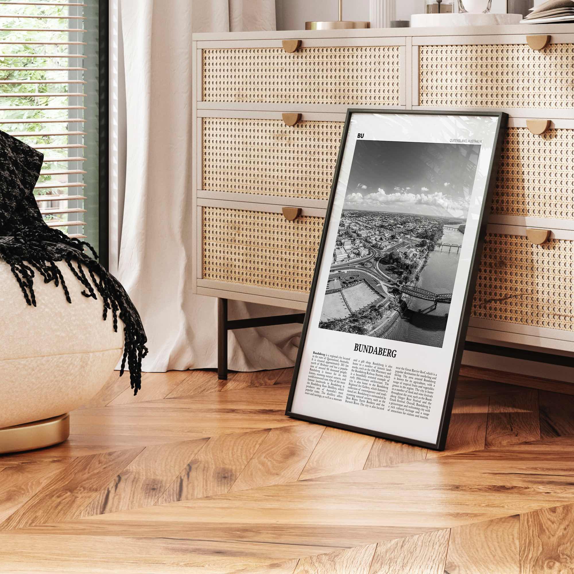 Bundaberg Print Black and White, Bundaberg Wall Art, Bundaberg Poster, Bundaberg Photo, Bundaberg Wall Décor, Bundaberg Map, Australia