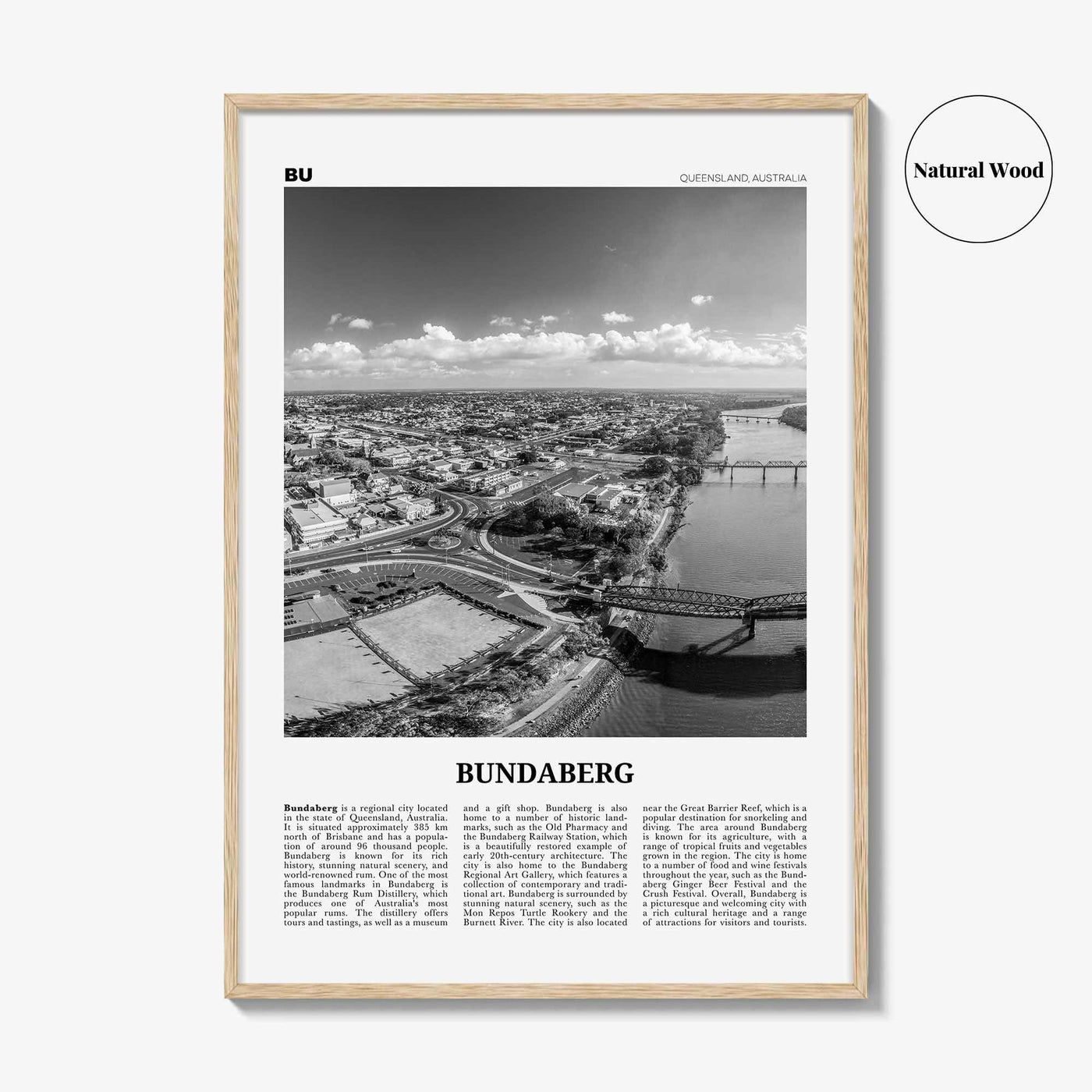 Bundaberg Print Black and White, Bundaberg Wall Art, Bundaberg Poster, Bundaberg Photo, Bundaberg Wall Décor, Bundaberg Map, Australia