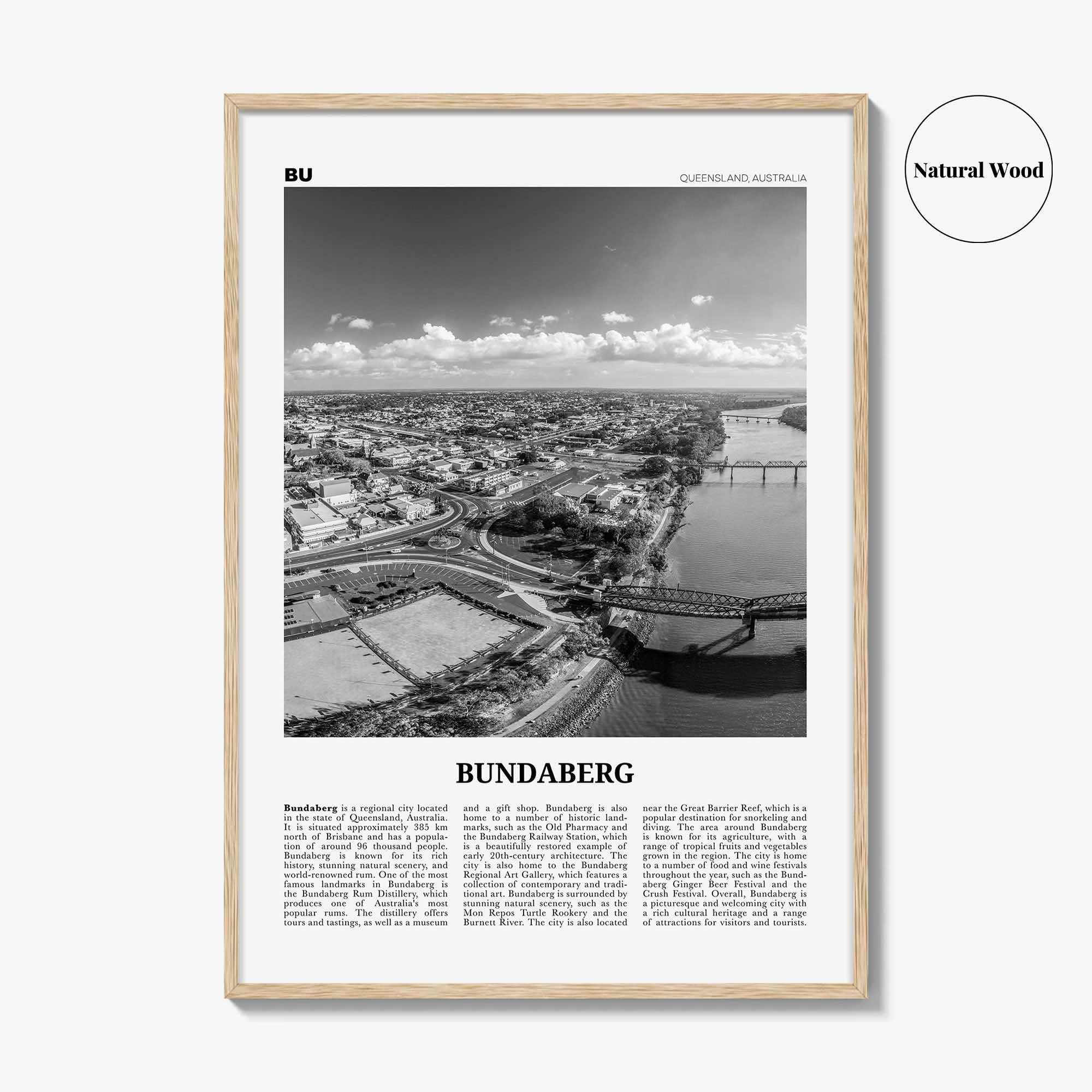 Bundaberg Print Black and White, Bundaberg Wall Art, Bundaberg Poster, Bundaberg Photo, Bundaberg Wall Décor, Bundaberg Map, Australia
