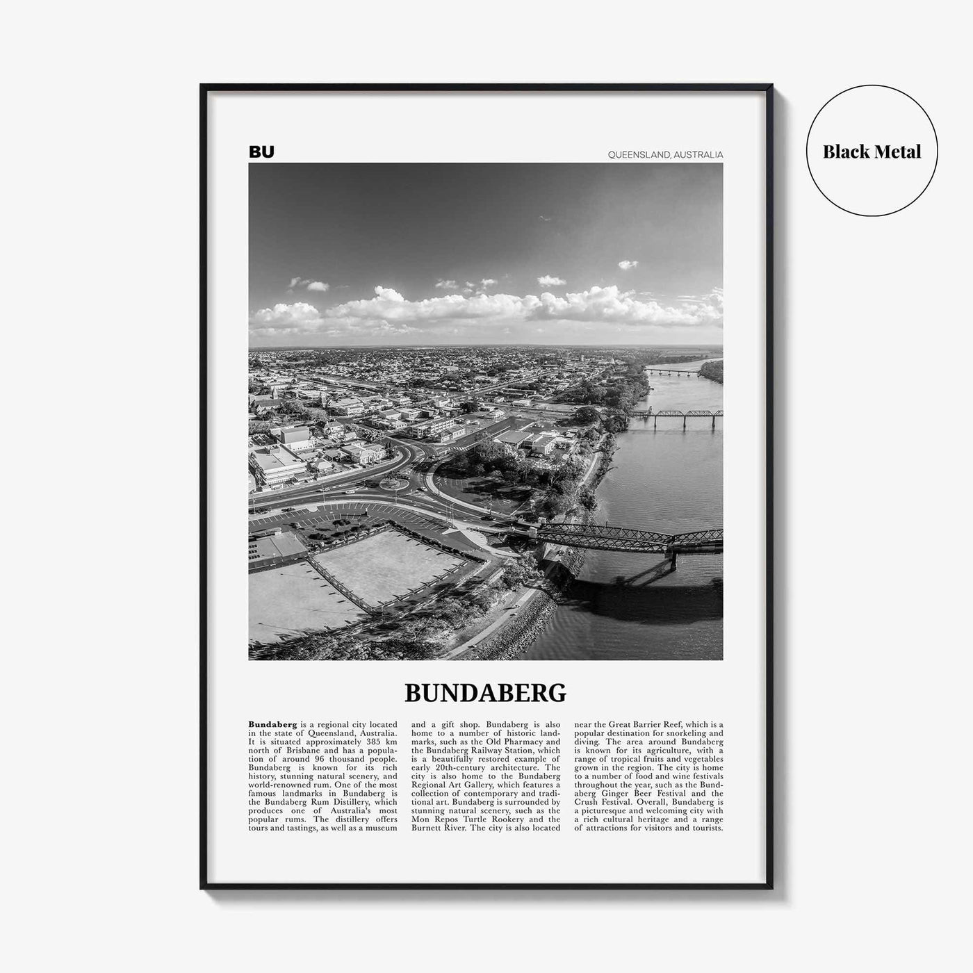 Bundaberg Print Black and White, Bundaberg Wall Art, Bundaberg Poster, Bundaberg Photo, Bundaberg Wall Décor, Bundaberg Map, Australia