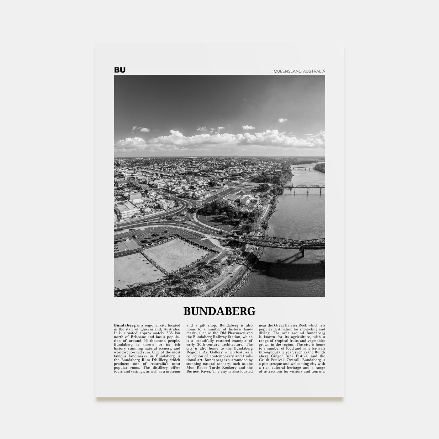 Bundaberg Travel B&W Poster