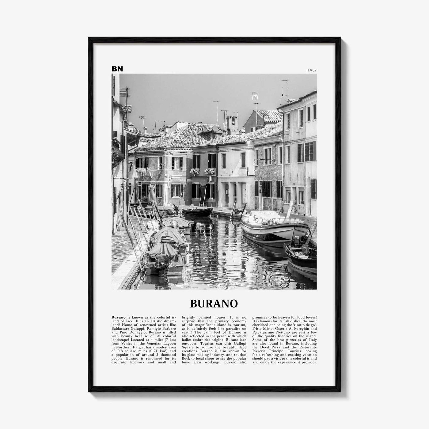 Burano Print Black and White, Burano Wall Art, Burano Poster, Burano Photo, Burano Map, Burano Wall Decor, Italy, Venetian Lagoon, Venice