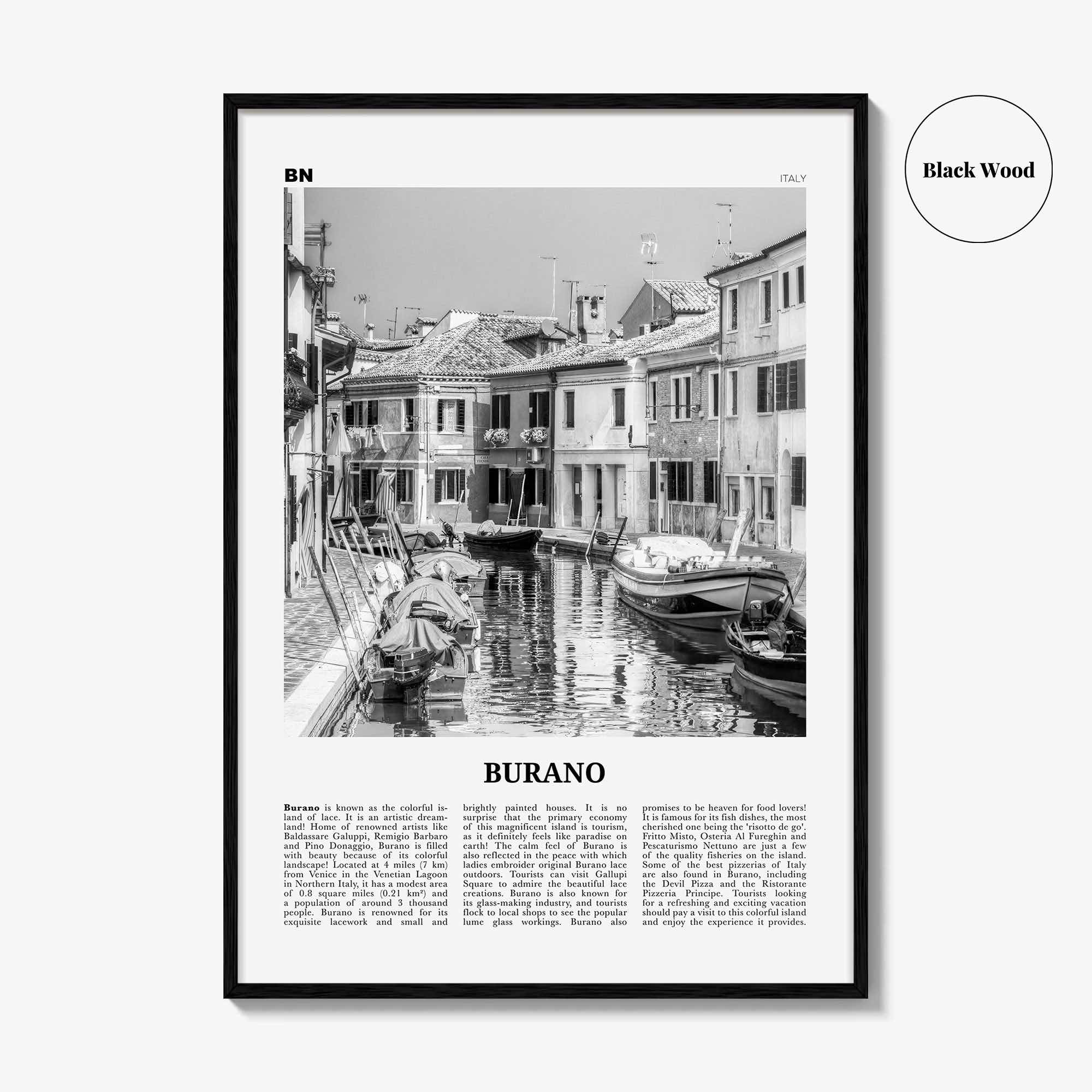 Burano Print Black and White, Burano Wall Art, Burano Poster, Burano Photo, Burano Map, Burano Wall Decor, Italy, Venetian Lagoon, Venice