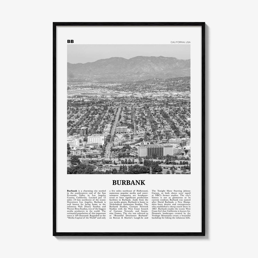 Burbank Print Black and White No 1, Burbank Wall Art, Burbank Poster, Burbank Photo, Burbank Wall Decor, California, USA, United States