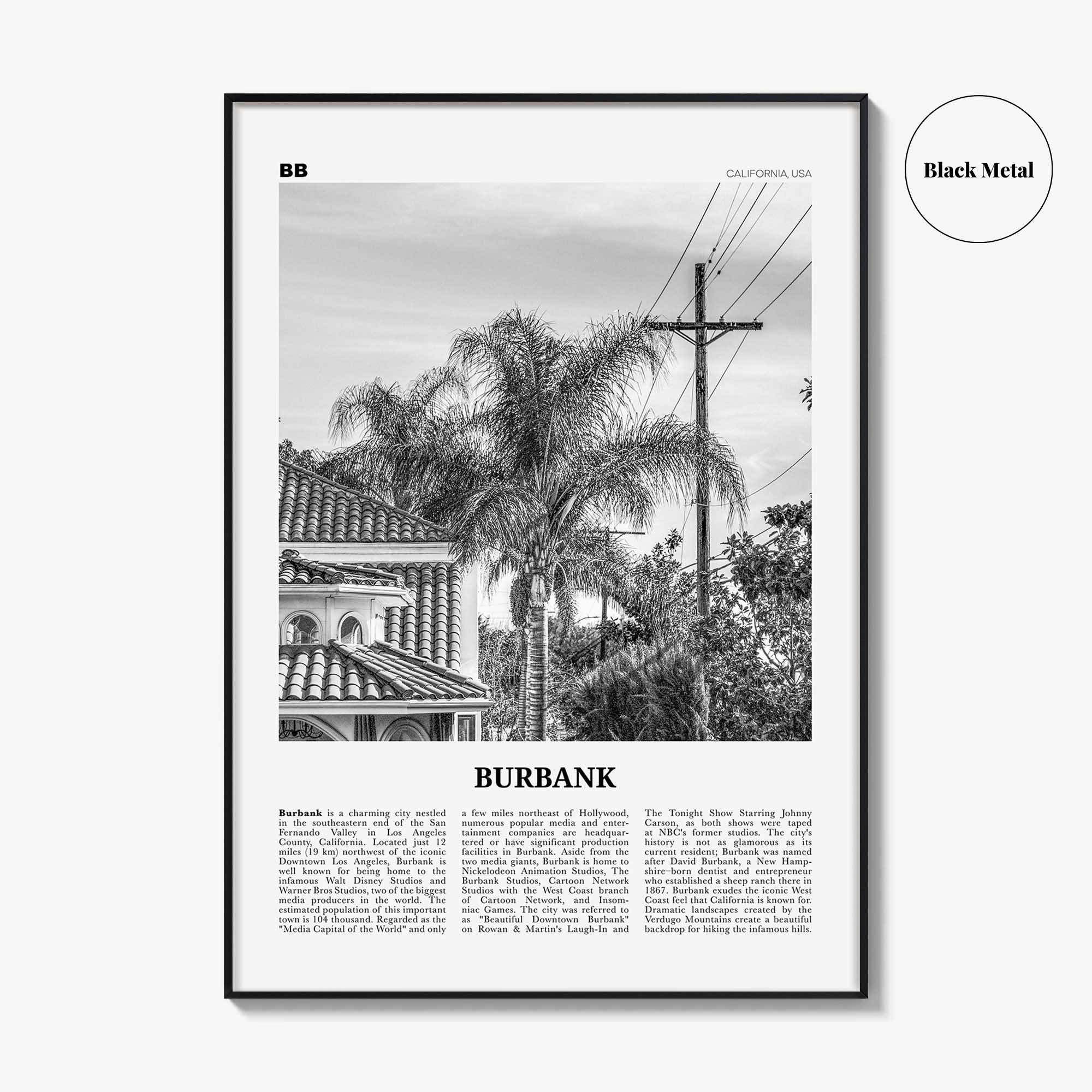 Burbank Print Black and White No 2, Burbank Wall Art, Burbank Poster, Burbank Photo, Burbank Wall Decor, California, USA, United States