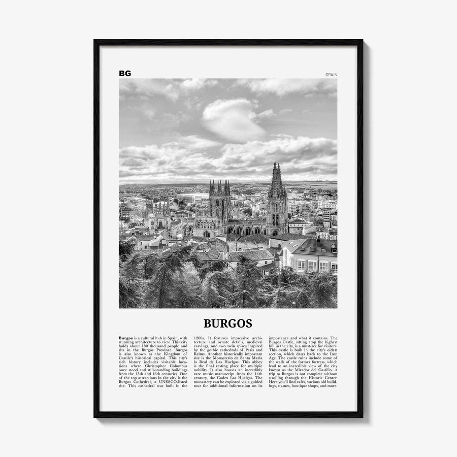 Burgos Print Black and White, Burgos Wall Art, Burgos Poster, Burgos Photo, Burgos Wall Décor, Burgos Map, Spain