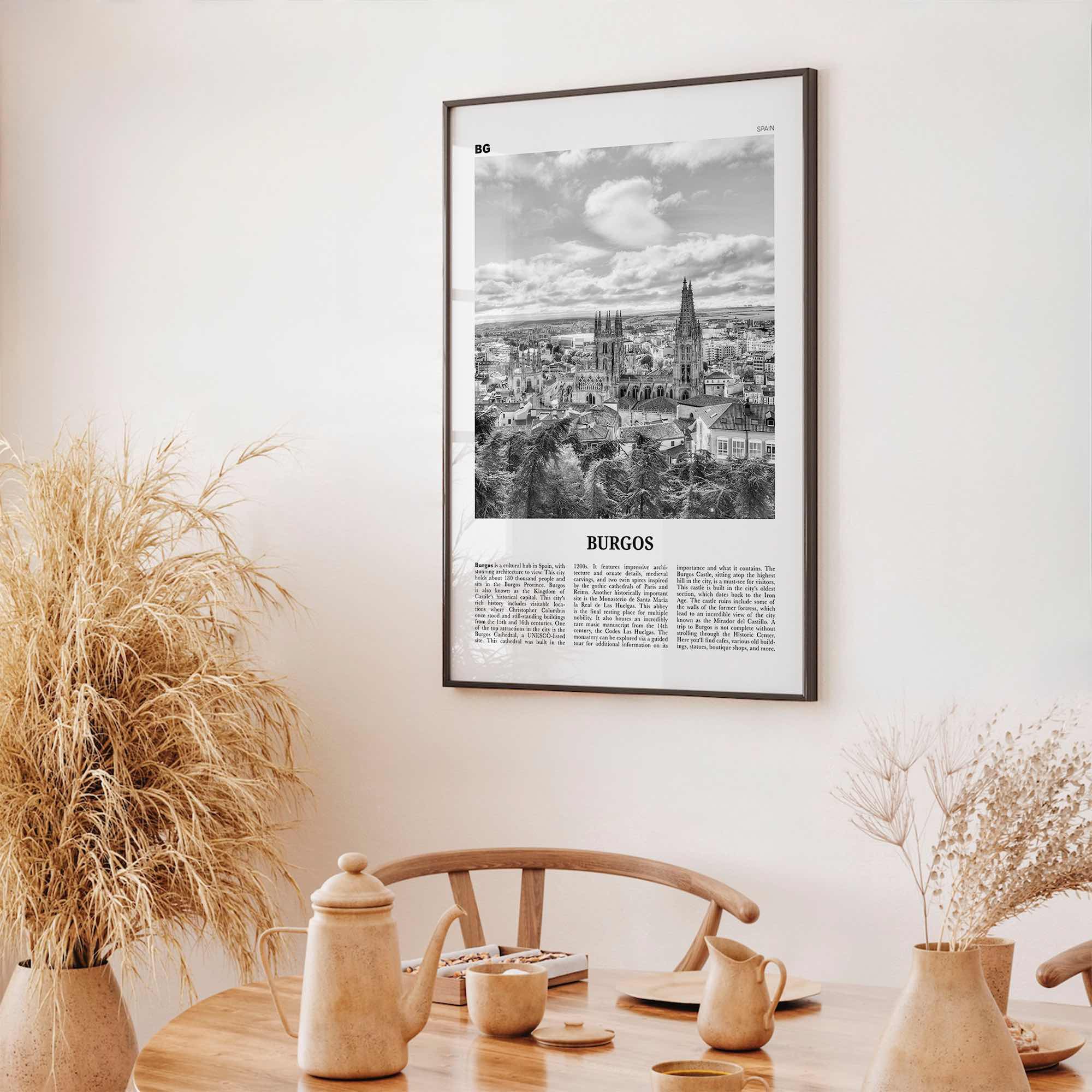 Burgos Print Black and White, Burgos Wall Art, Burgos Poster, Burgos Photo, Burgos Wall Décor, Burgos Map, Spain
