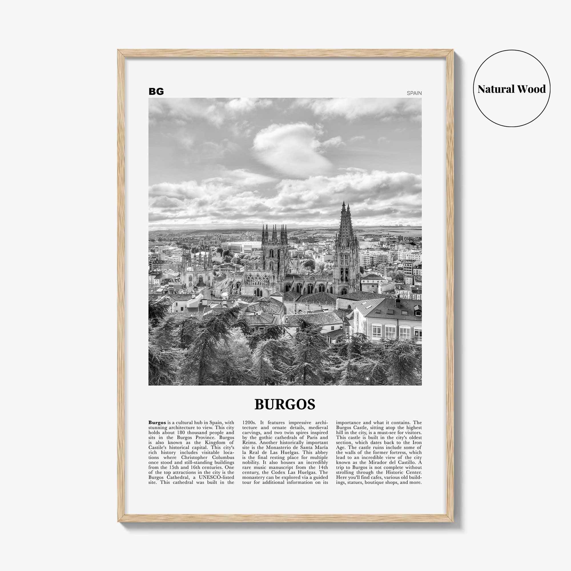 Burgos Print Black and White, Burgos Wall Art, Burgos Poster, Burgos Photo, Burgos Wall Décor, Burgos Map, Spain