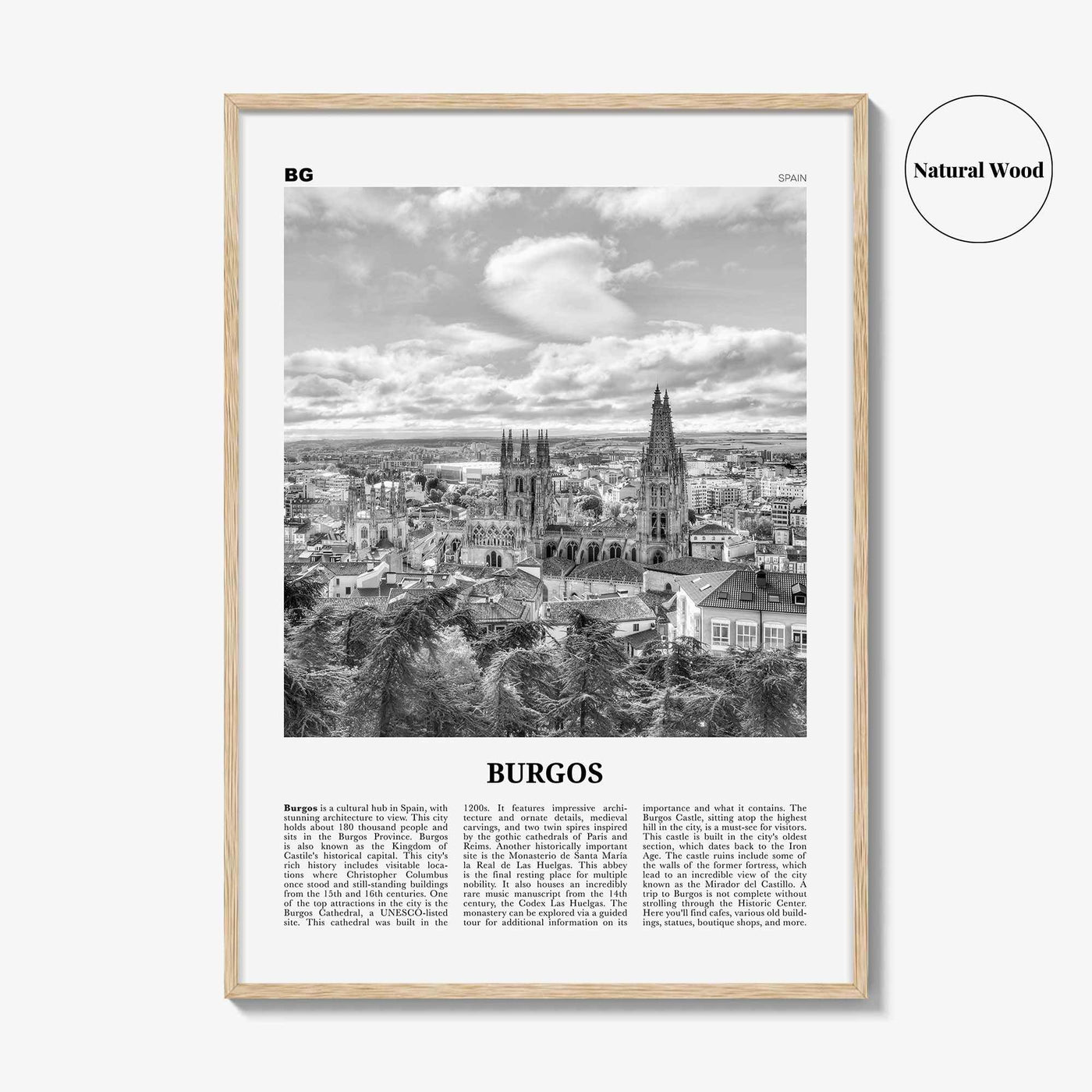 Burgos Print Black and White, Burgos Wall Art, Burgos Poster, Burgos Photo, Burgos Wall Décor, Burgos Map, Spain