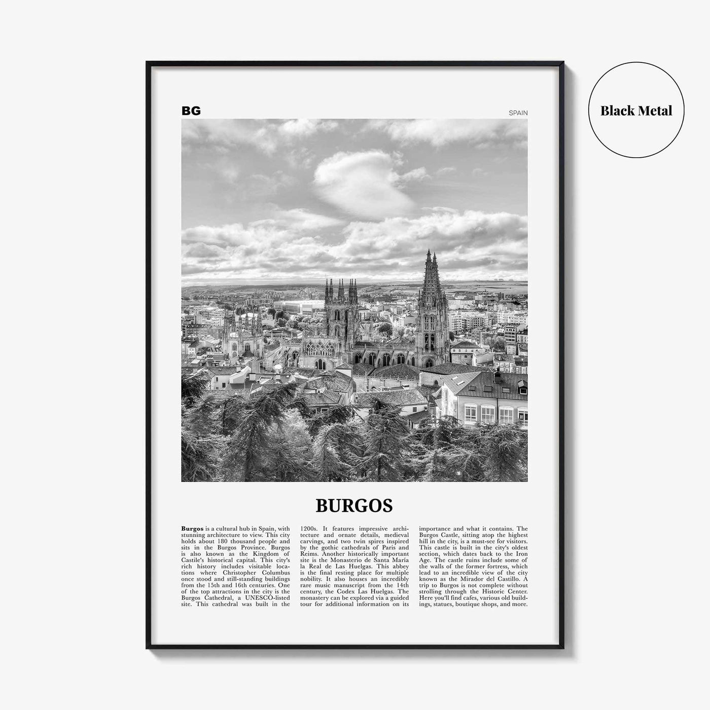 Burgos Print Black and White, Burgos Wall Art, Burgos Poster, Burgos Photo, Burgos Wall Décor, Burgos Map, Spain