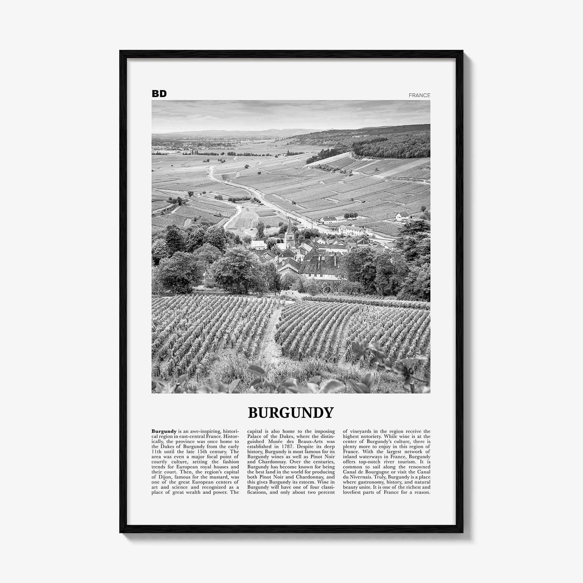 Burgundy Print Black and White, Burgundy Wall Art, Burgundy Poster, Burgundy Photo, Burgundy Wall Décor, Burgundy Map, France